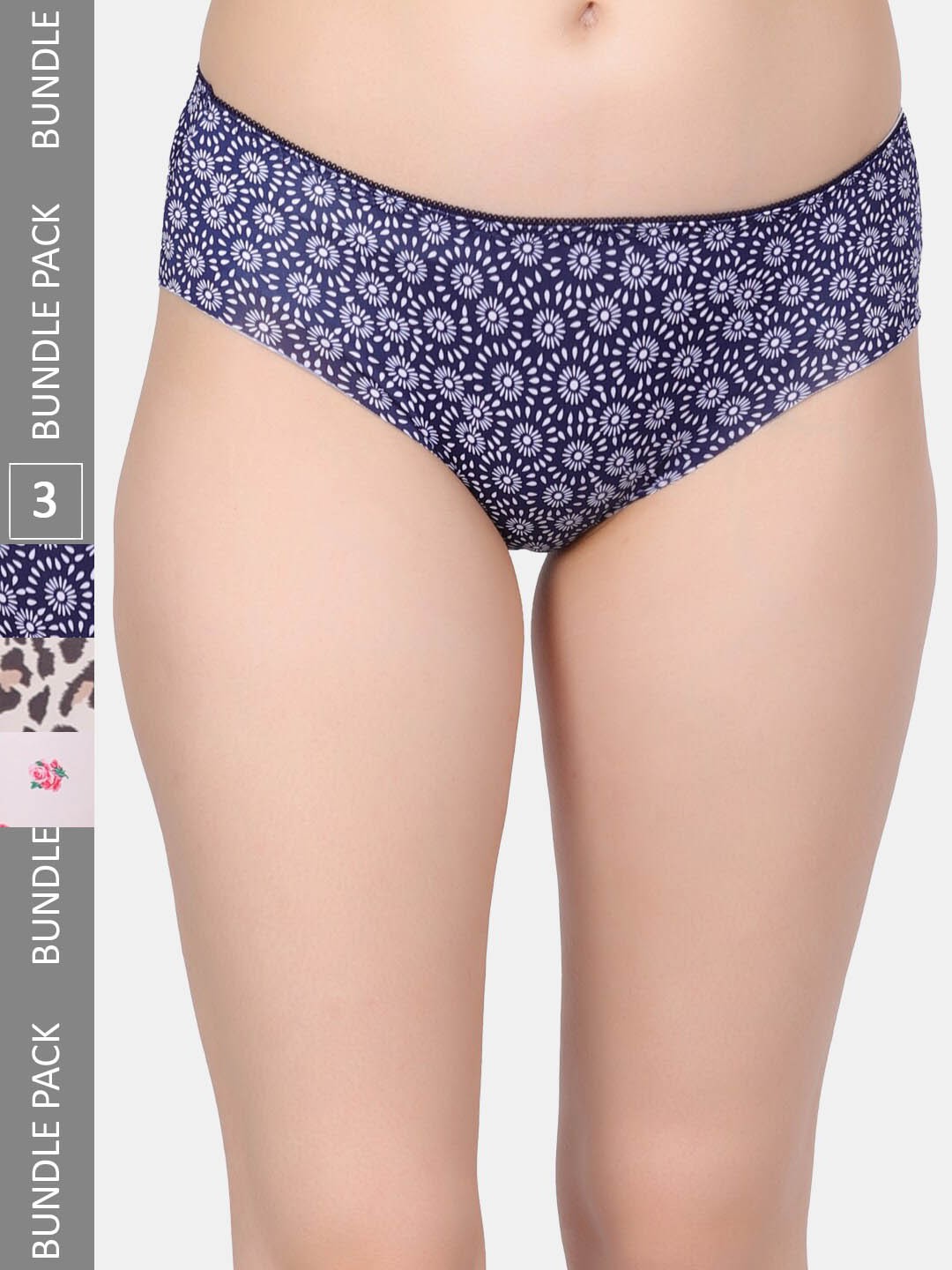 

Amour Secret Pack Of 3 Printed Leak Proof Hipster Briefs, Navy blue