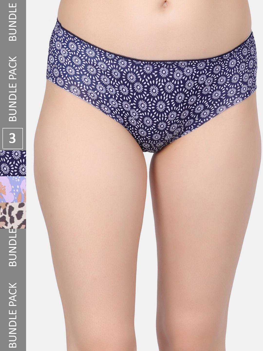 

Amour Secret Pack of 3 Printed Leak Proof Bikini Briefs Fabric201_Nblu_Prl_TPrnt, Blue