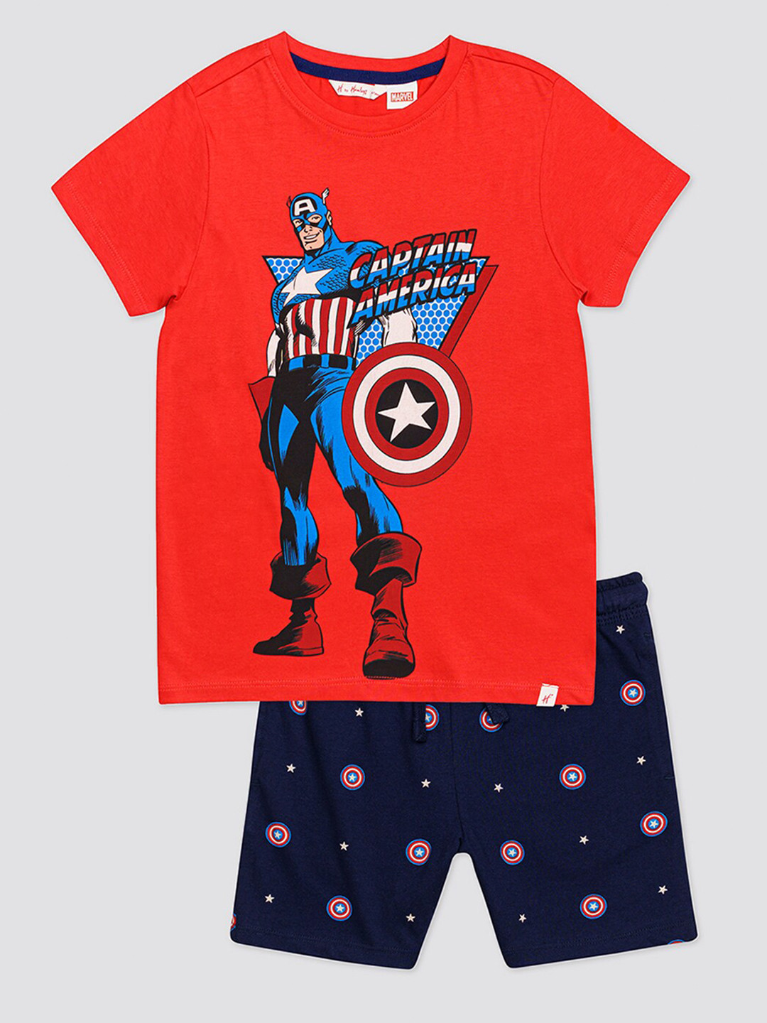 

H By Hamleys Boys Graphic Captain America Printed T-Shirt With Shorts, Red