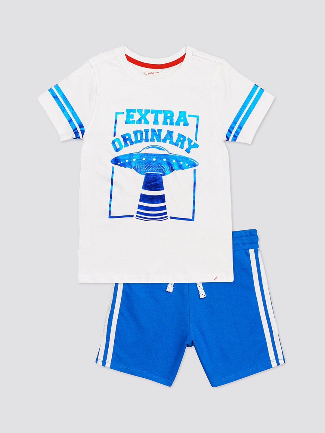 

H By Hamleys Boys Printed T-shirt With Shorts, White
