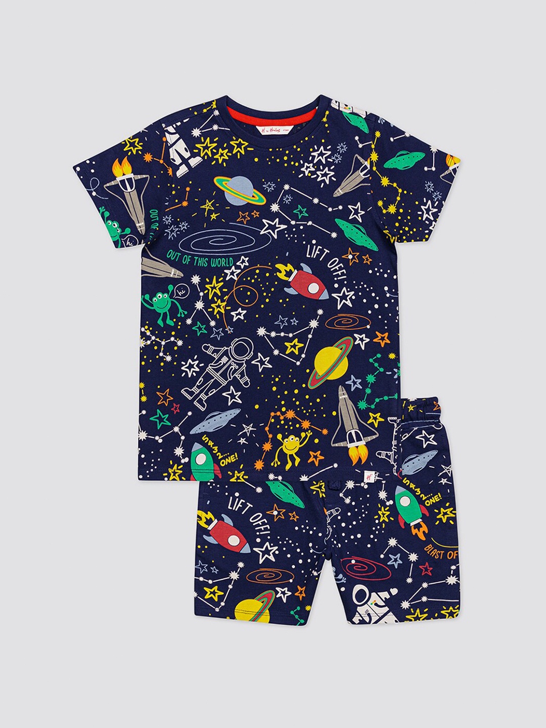 

H By Hamleys Boys Graphic Printed T-Shirt With Shorts, Navy blue