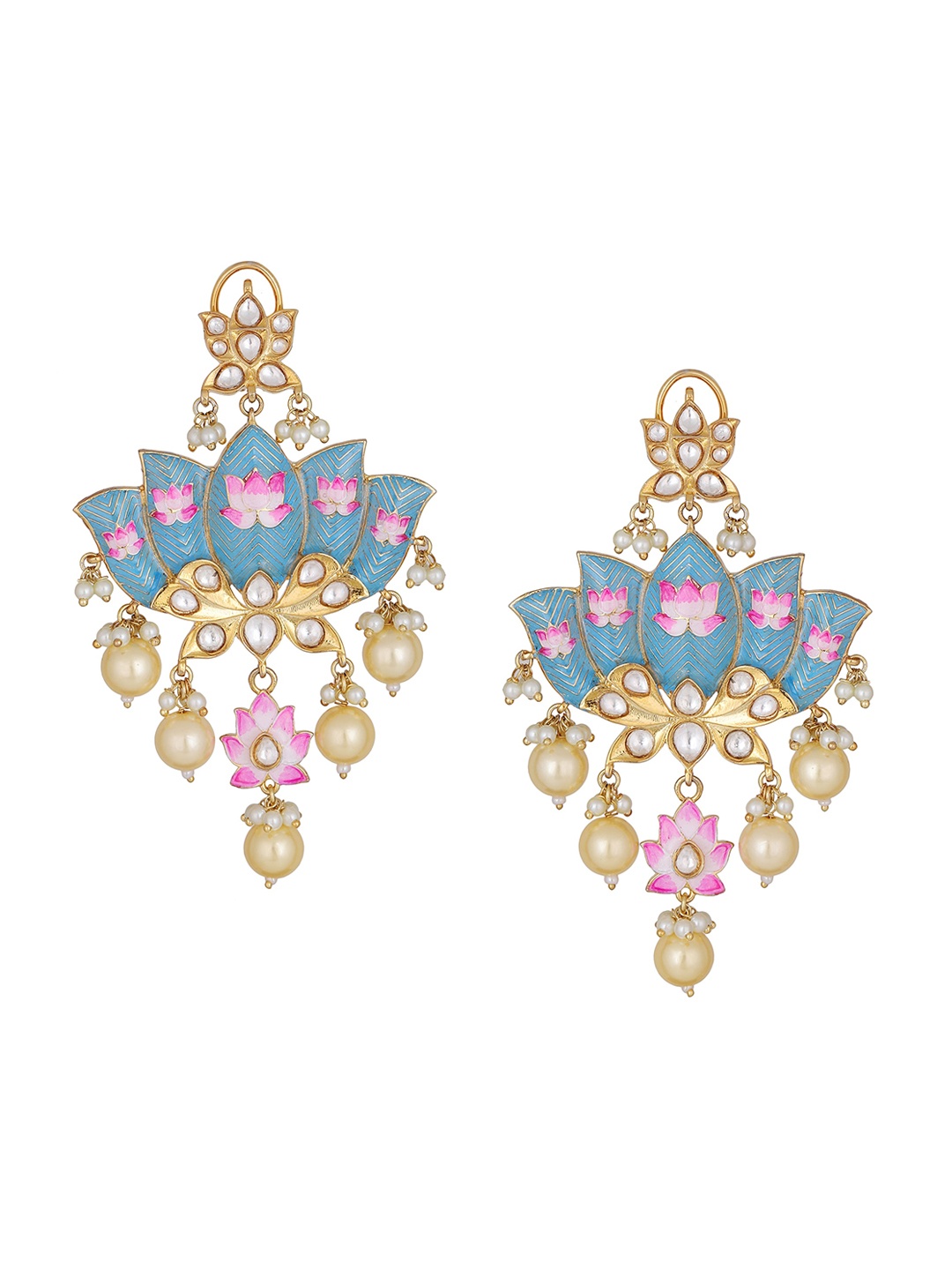 

AURAA TRENDS Gold-Plated Kundan Studded Classic Drop Earrings