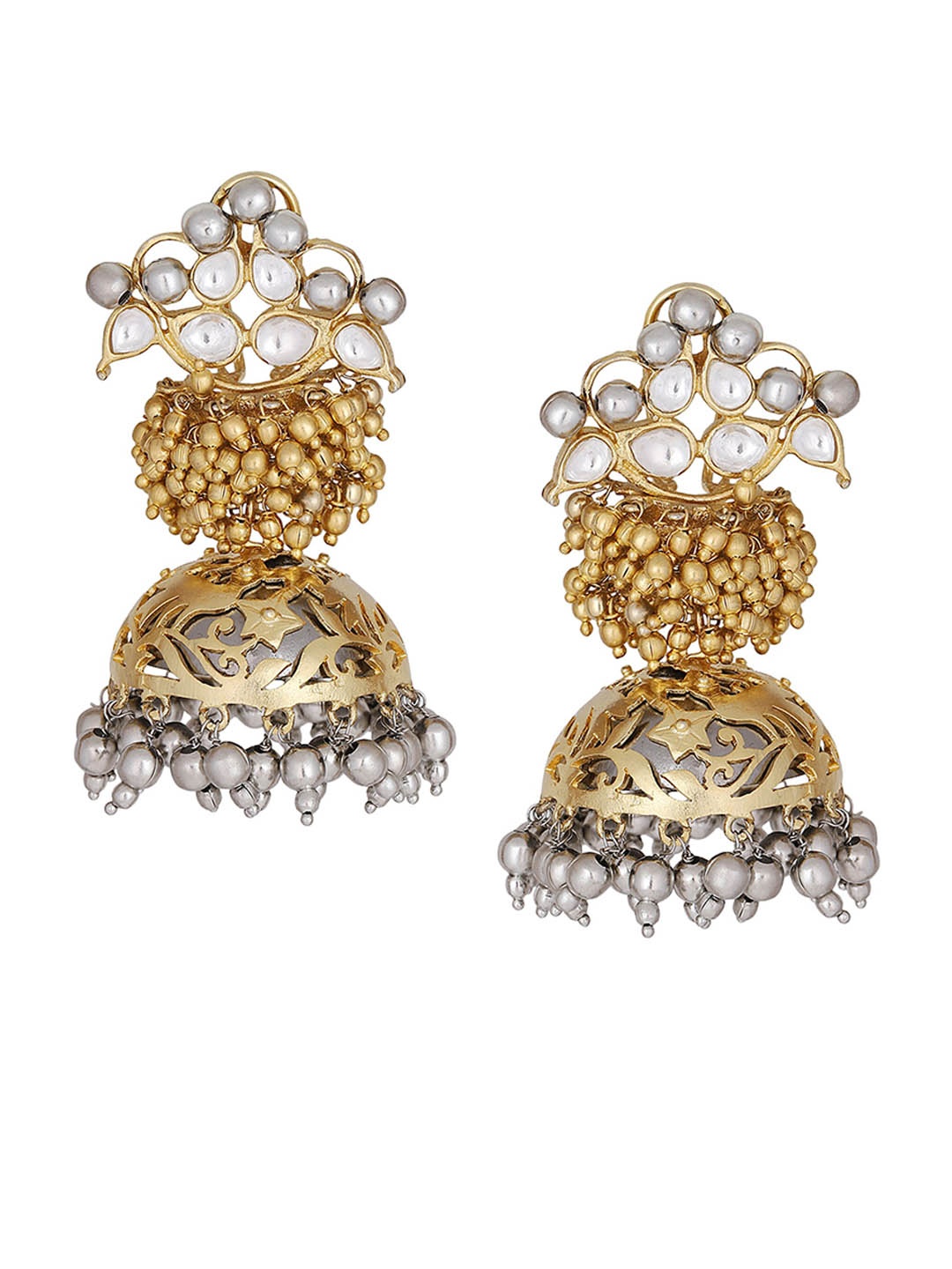

AURAA TRENDS Gold-Plated Kundan Studded Dome-Shaped Jhumkas