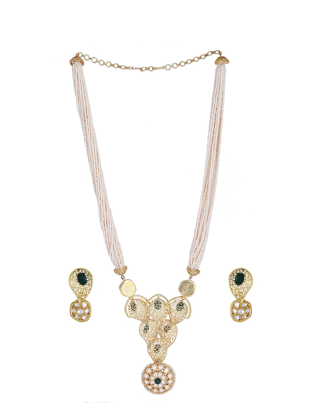 

AURAA TRENDS Gold-Plated Artificial Stones & Beads Studded Necklace Set, Green