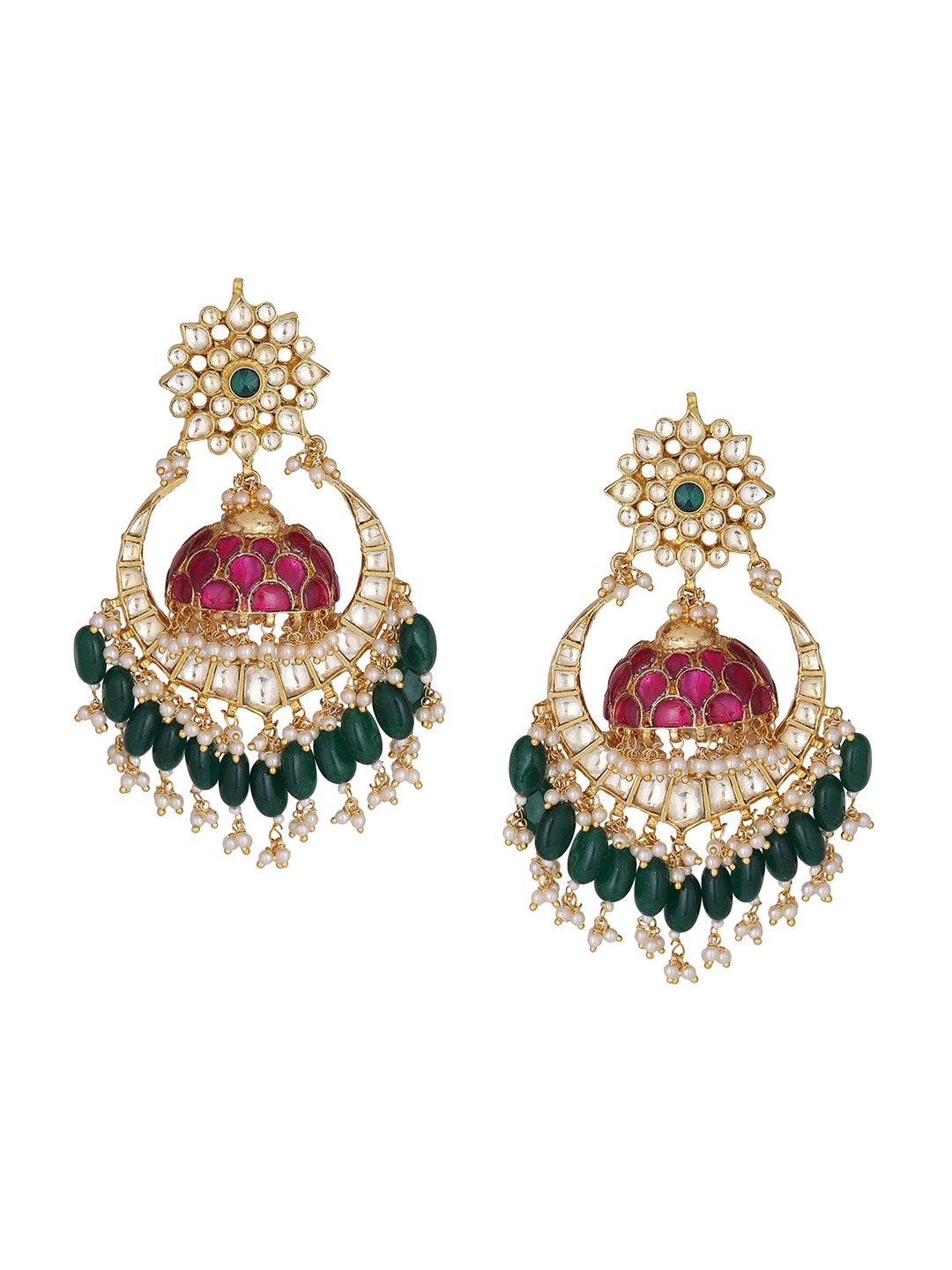 

AURAA TRENDS Gold-Plated Kundan Studded Classic Drop Earrings