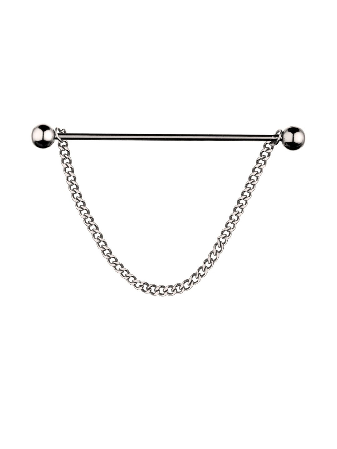 

The Tie Hub Men Textured Detail Collar Bar With Removable Chain Lapel Pin, Silver