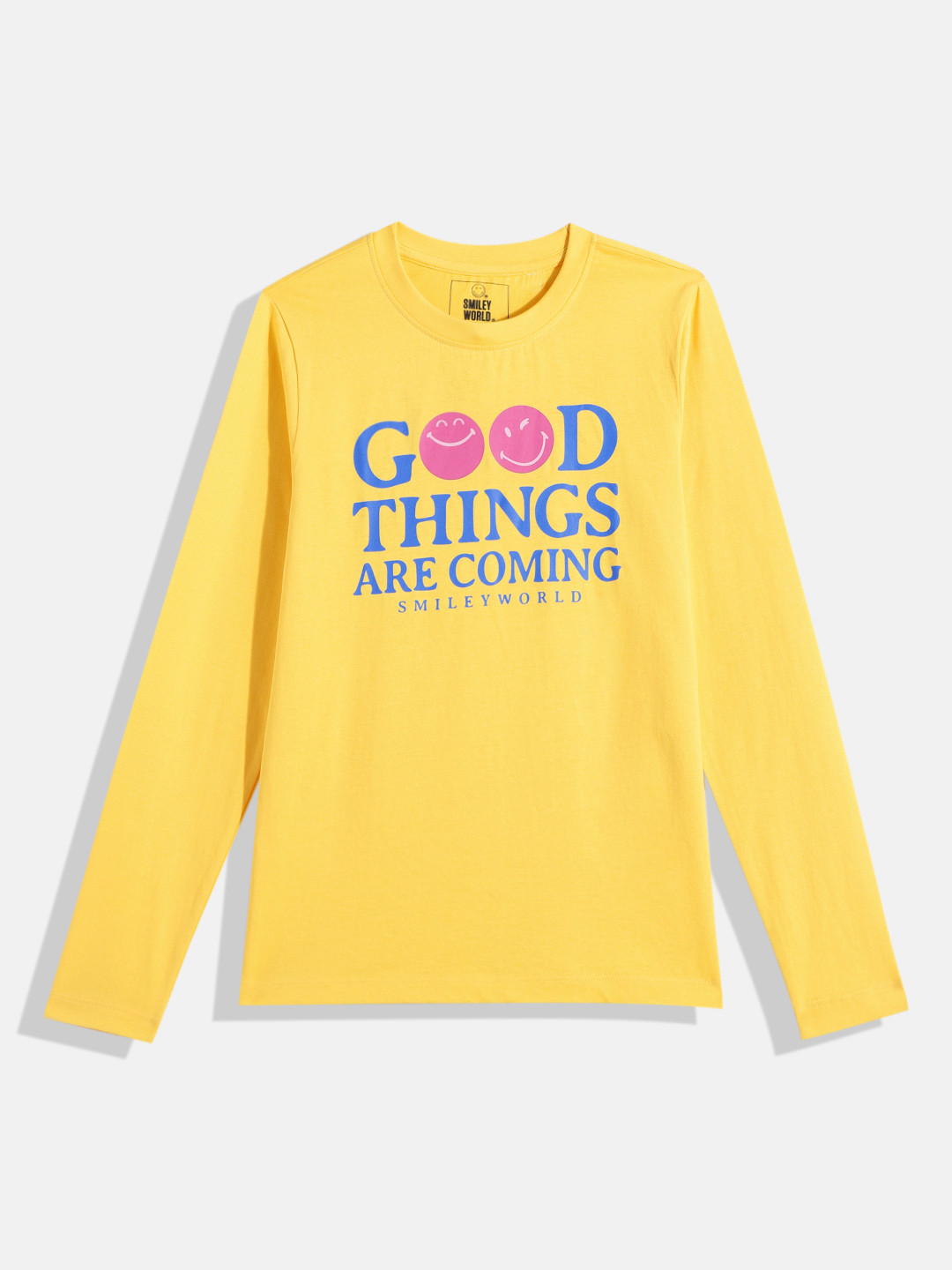 

Smiley Boys Typography Printed Relaxed Fit T-shirt, Yellow