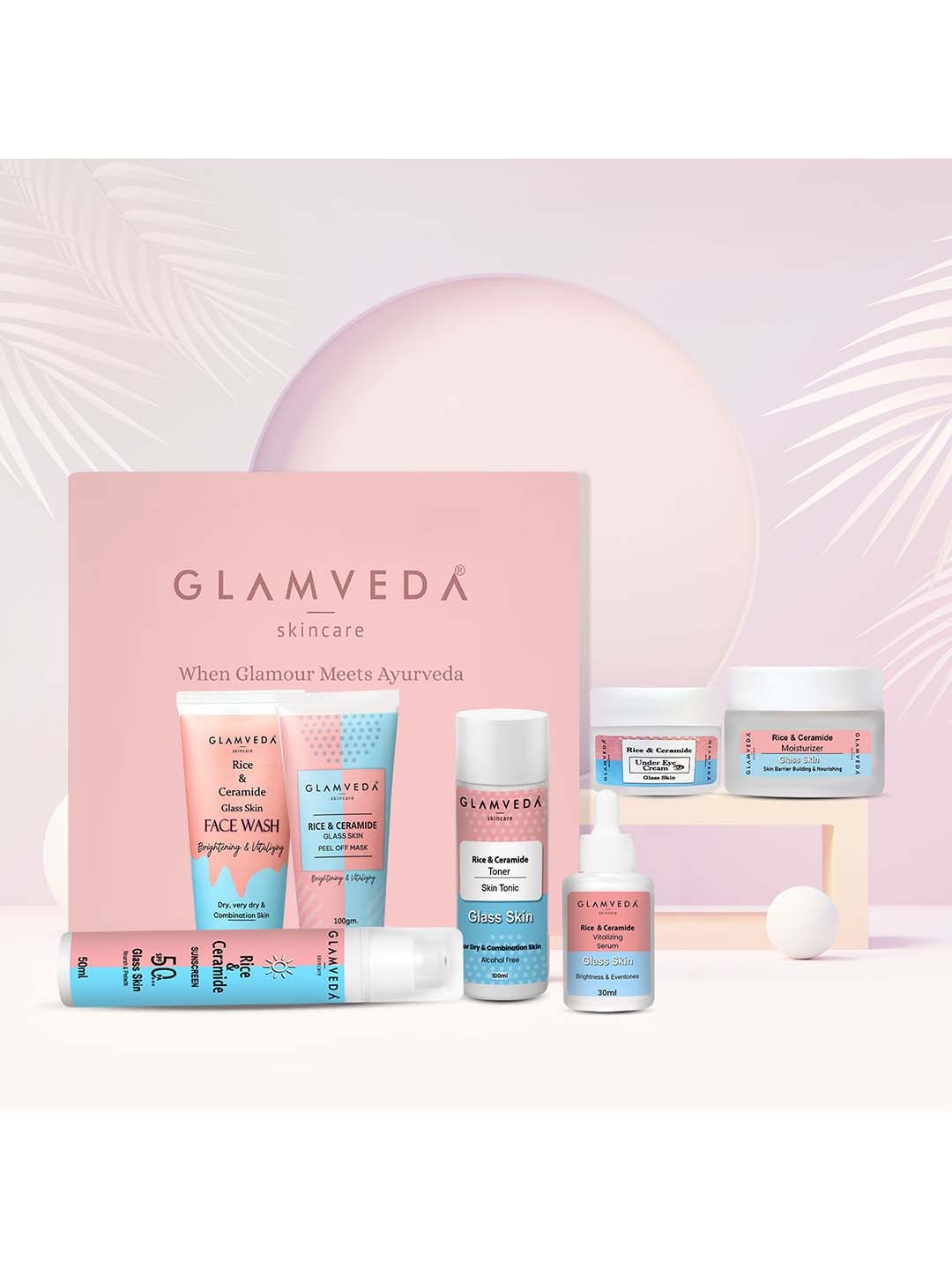 

GLAMVEDA Korean Glass Skin Rice & Ceramide 7 Step Weekly Skincare Routine, Pink
