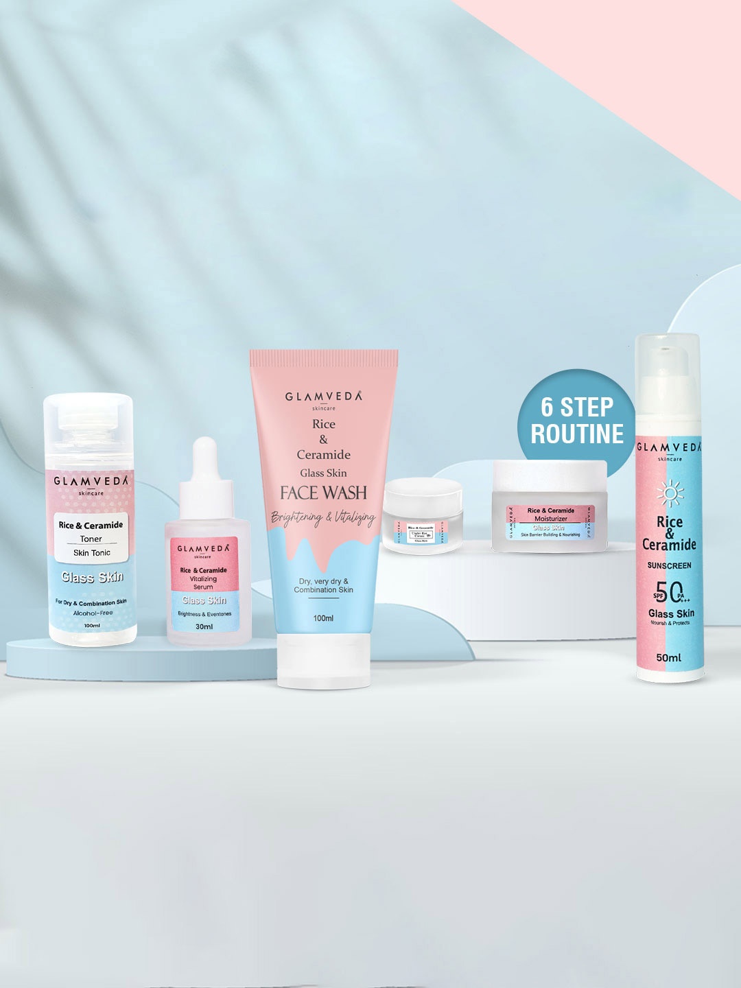 

GLAMVEDA Glass Skin Set Of 6 Rice & Ceramide Skin Care Gift Set, White
