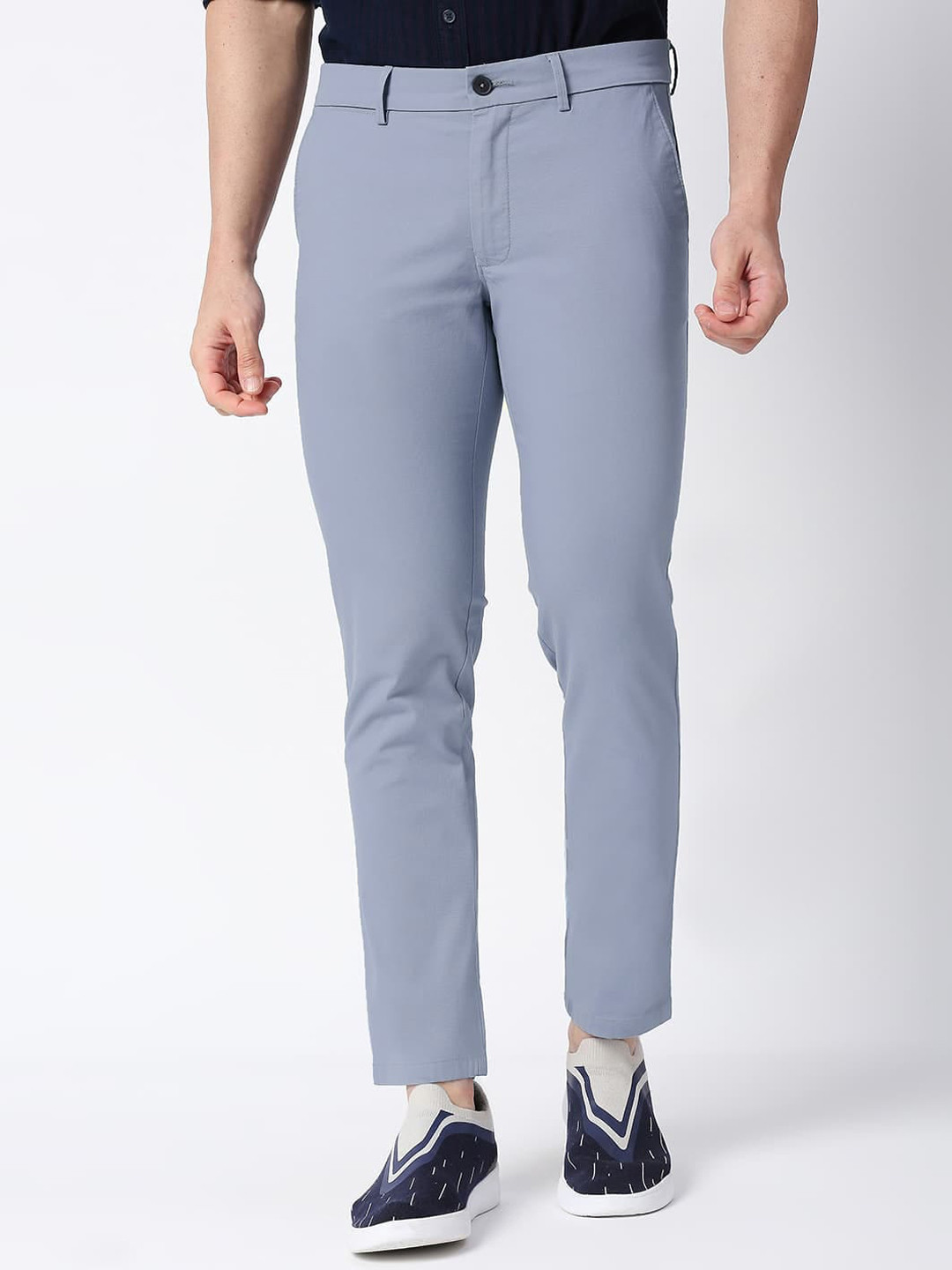 

Basics Men Mid-Rise Tapered Fit Cotton Chinos Trousers, Blue
