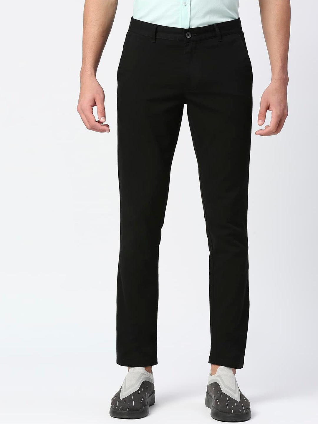 

Basics Men Tapered Fit Mid-Rise Casual Trousers, Black