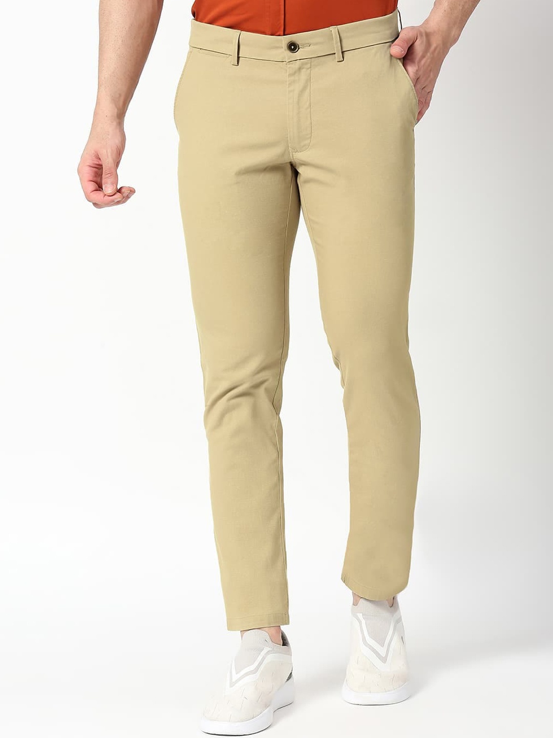 

Basics Men Tapered Fit Mid-Rise Casual Trousers, Khaki