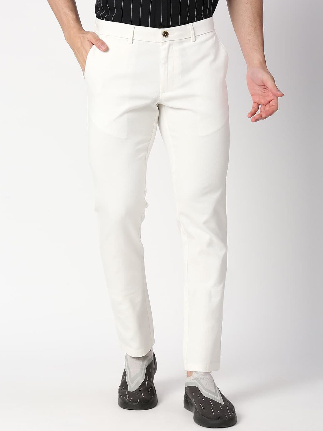 

Basics Men Tapered Fit Mid-Rise Cotton Chinos Trousers, White