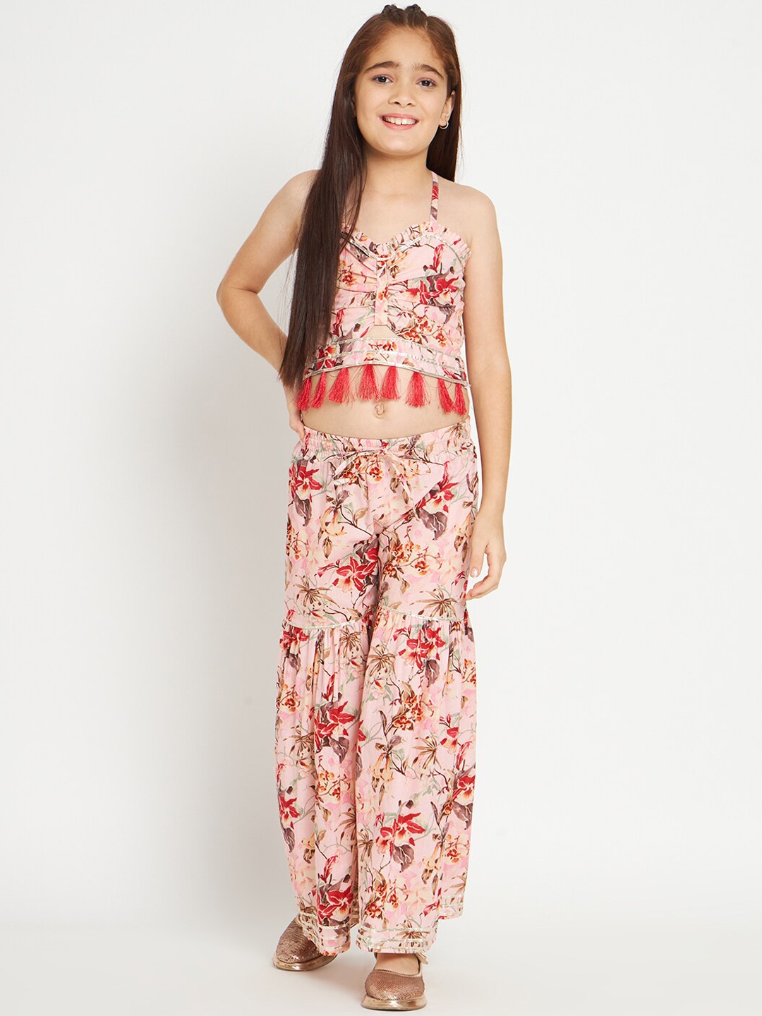 

Readiprint Fashions Girls Printed Cotton Top With Sharara, Pink