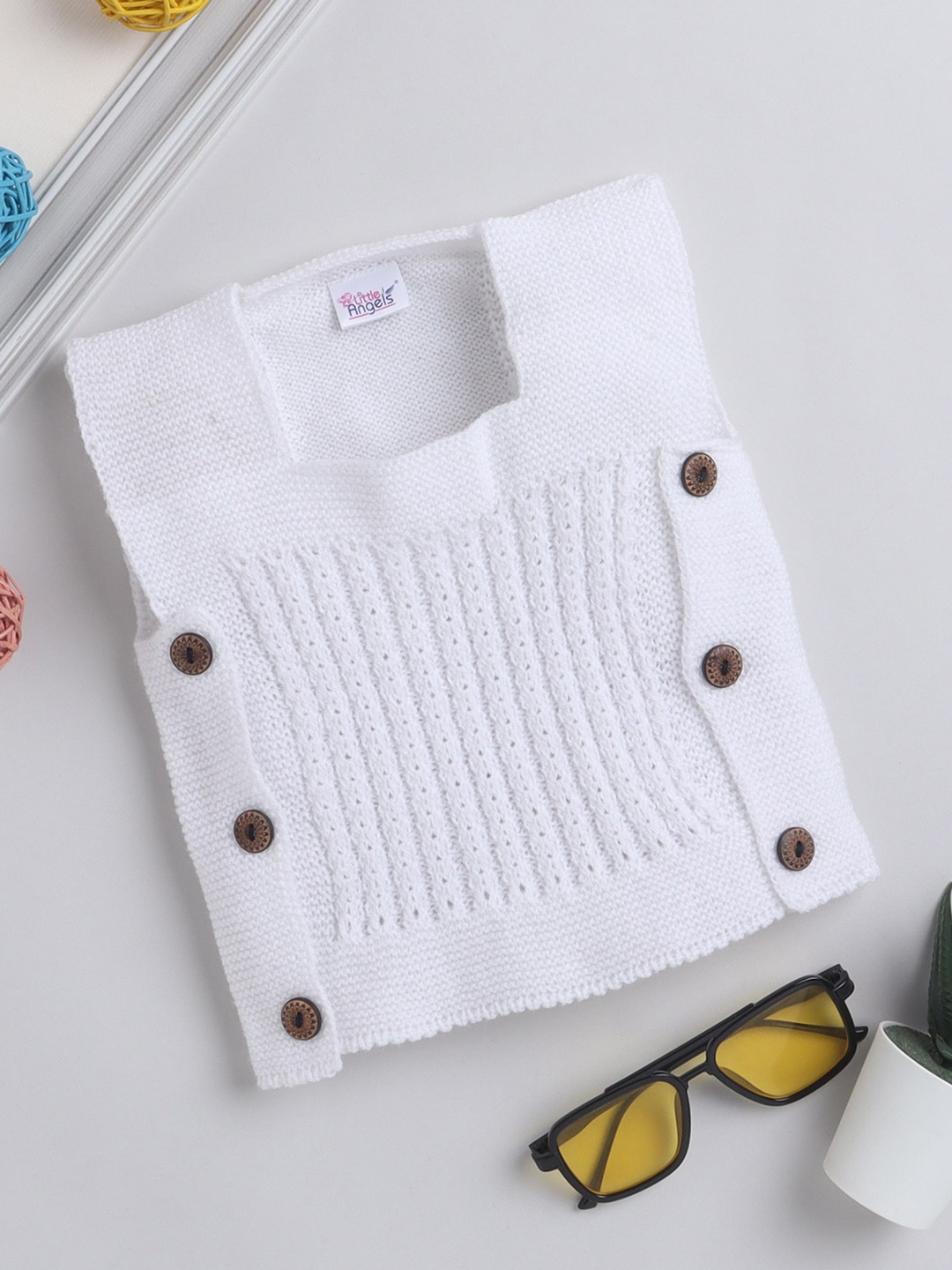

Little Angels Kids Square Neck Sleeveless Sweater Vest, White