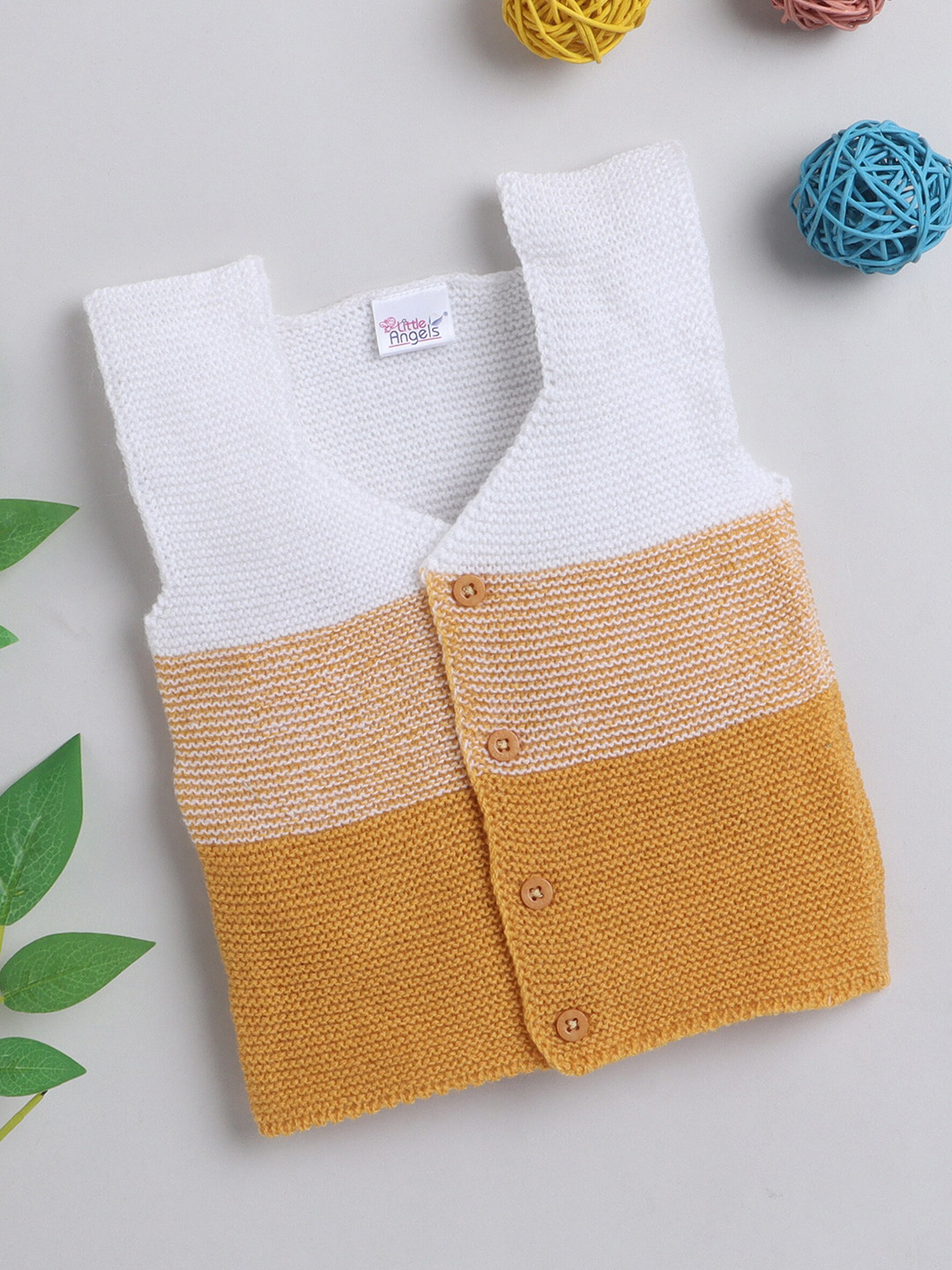 

Little Angels Kids Colourblocked Acrylic Sweater Vest, Mustard