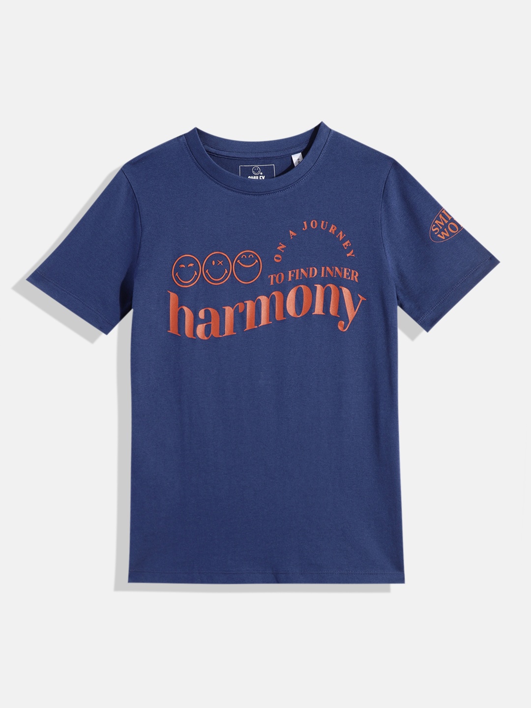 

Smiley Boys Typography Printed Relaxed Fit T-shirt, Navy blue