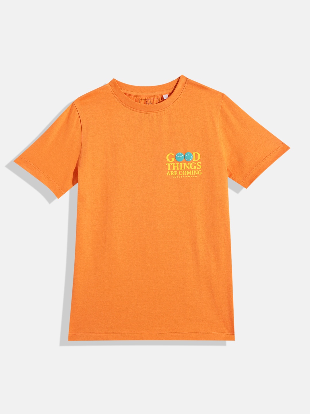 

Smiley Boys Typography Printed Relaxed Fit T-shirt, Orange