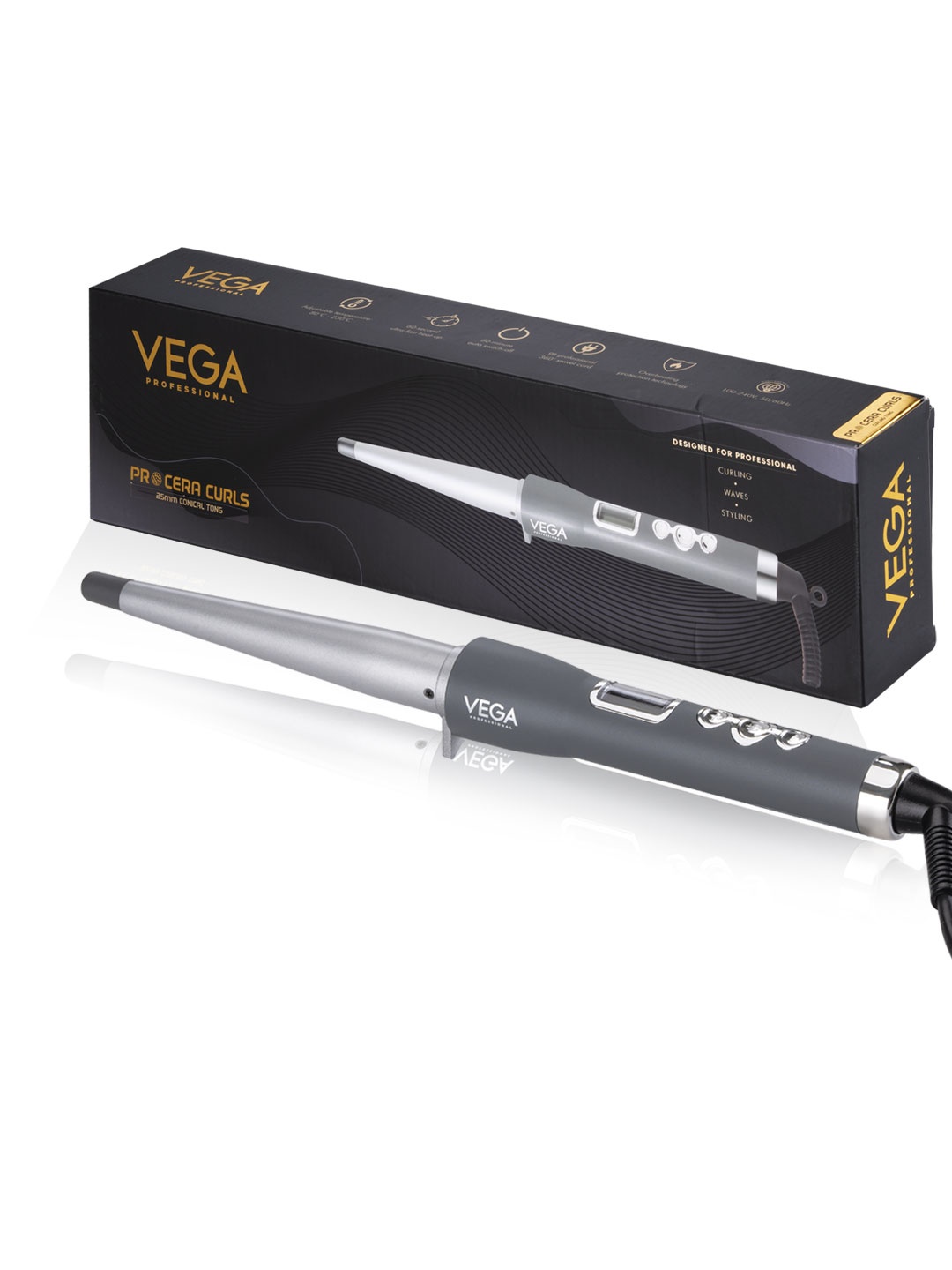 

VEGA PROFESSIONAL VPMCT -08 Pro Cera 19-25mm Conical Hair Curler - Grey