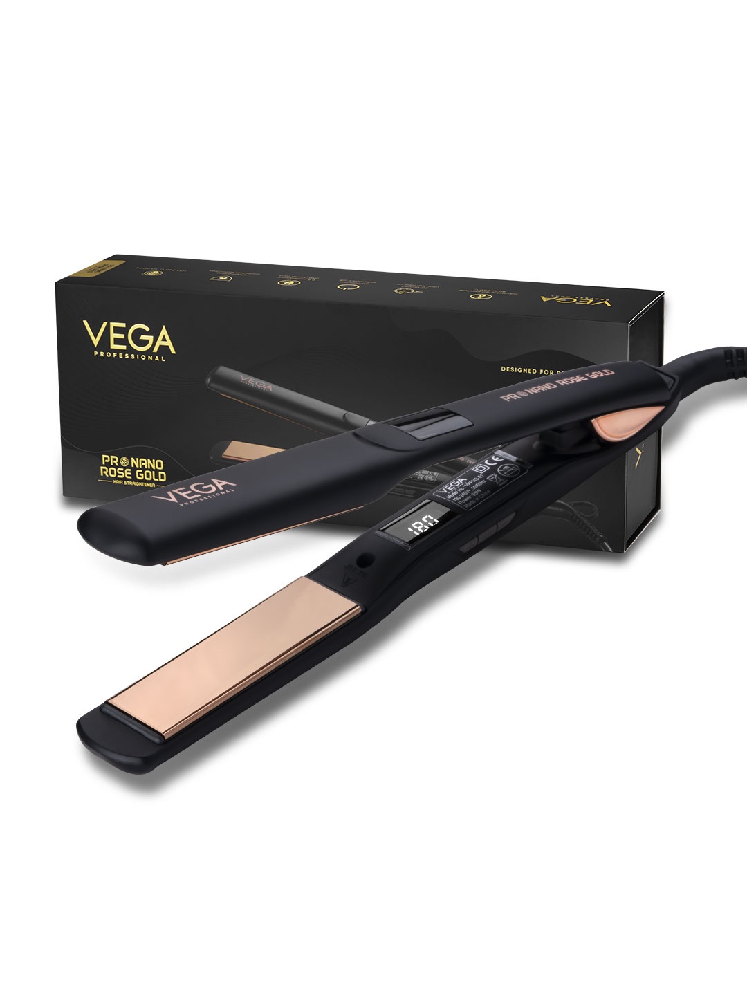 

VEGA PROFESSIONAL VPPHS-01 Pro Nano Rose Gold Hair Straightener - Black