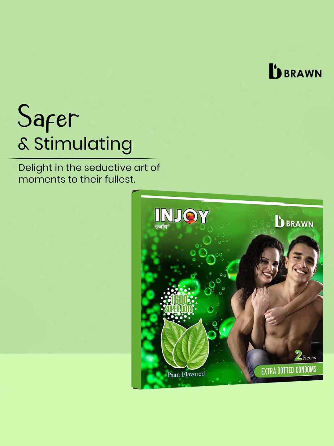 

INJOY Set Of 30 Ribbed & Dotted Lubricated Paan Flavored Condoms - 2Pcs Each, Green