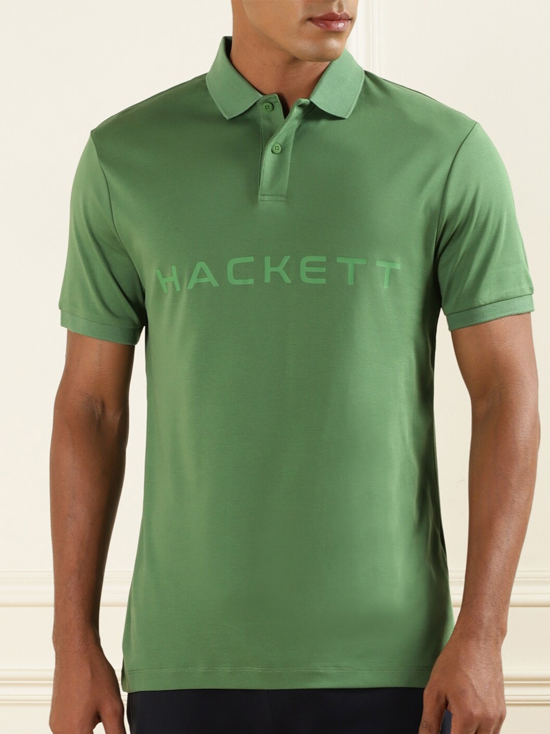 

HACKETT LONDON Typography Printed Polo Collar Regular Fit Cotton T-shirt, Green