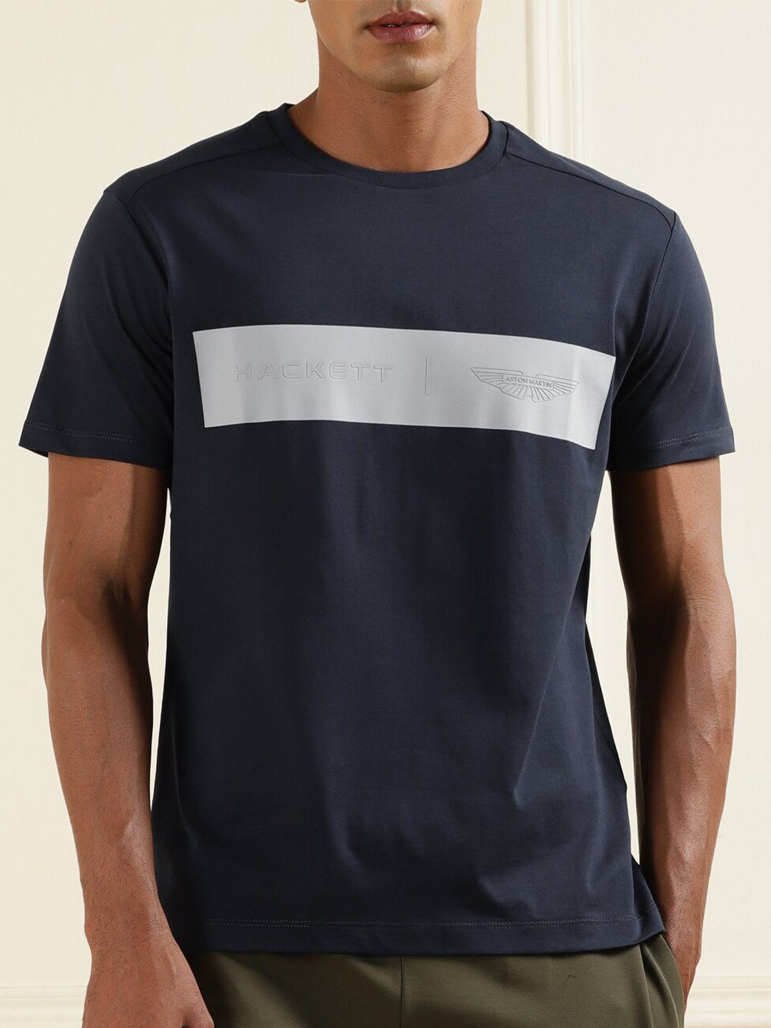 

HACKETT LONDON Printed Round Neck Regular Fit Cotton T-shirt, Navy blue