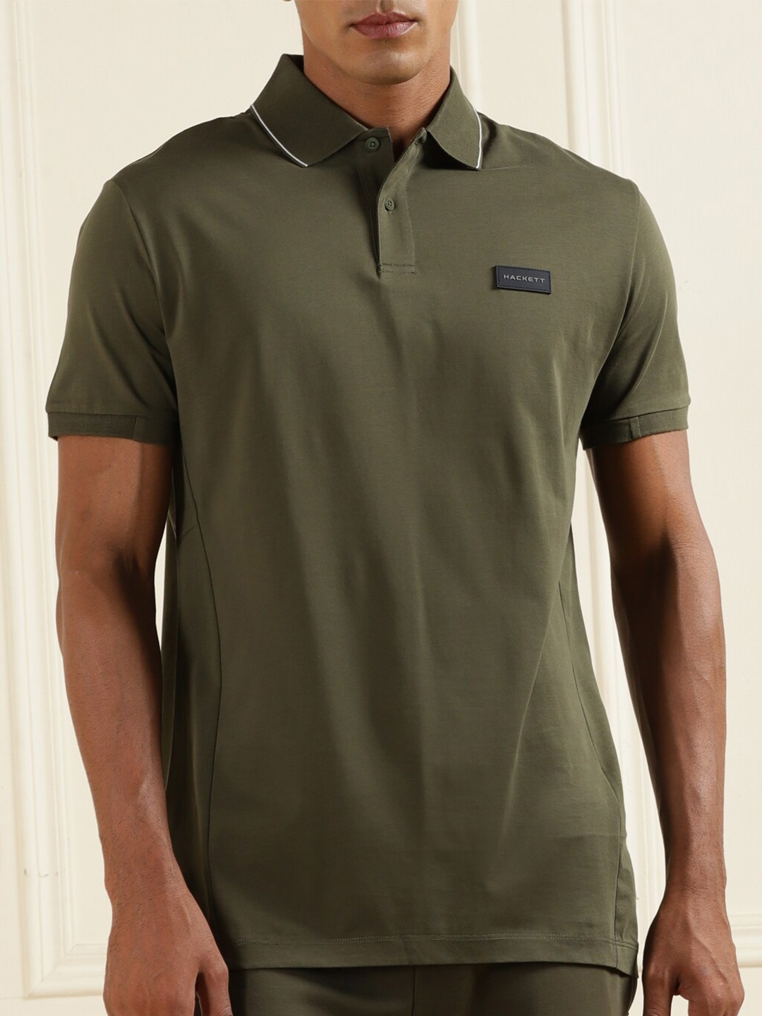 

HACKETT LONDON Polo Collar Cotton T-Shirt, Olive