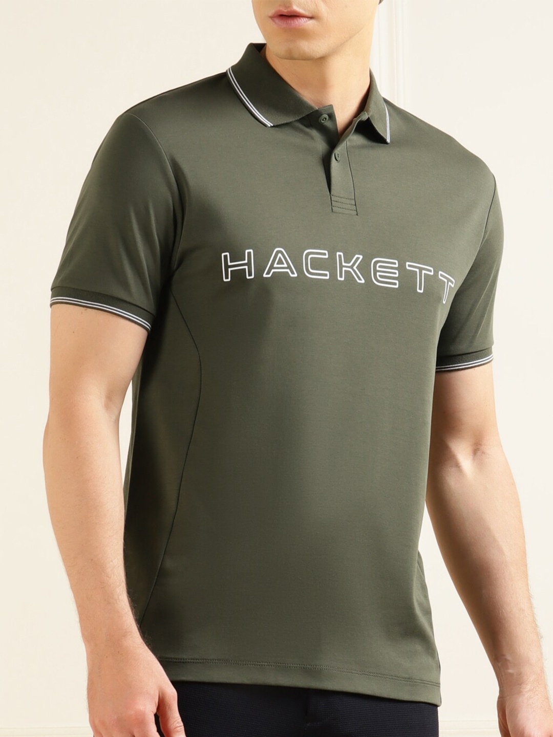 

HACKETT LONDON Typography Printed Polo Collar Cotton T-shirt, Brown