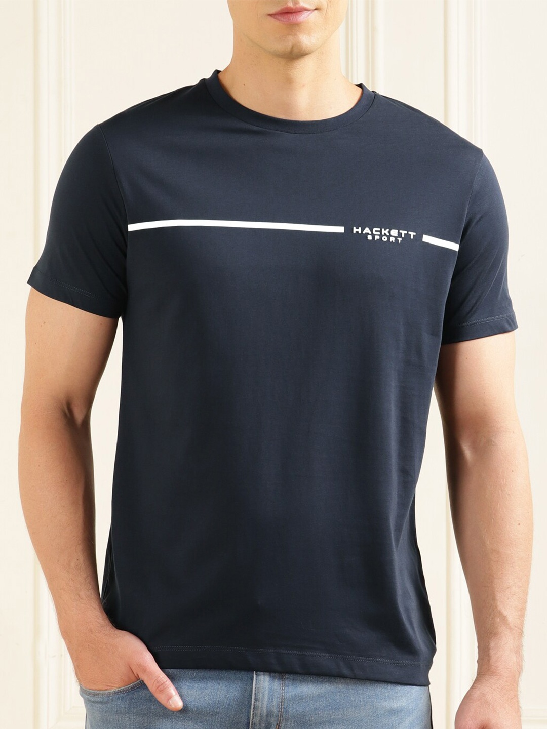 

HACKETT LONDON Round Neck Cotton T-Shirt, Navy blue