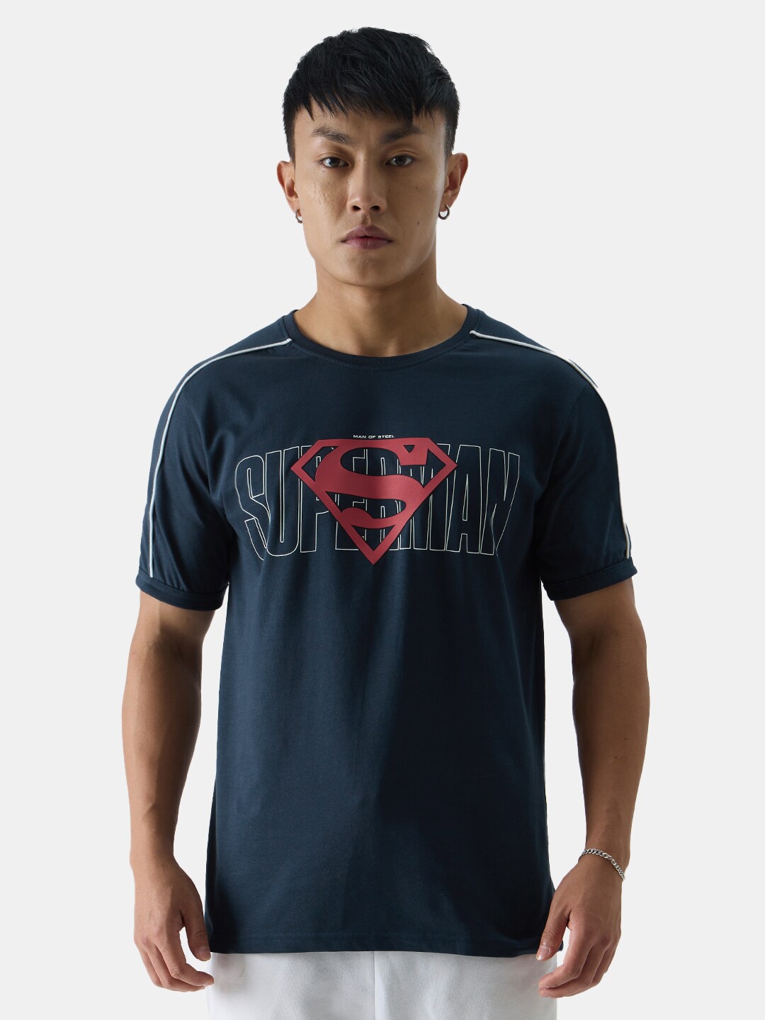 

The Souled Store Navy Blue Typography Superman Printed Pure Cotton T-shirt