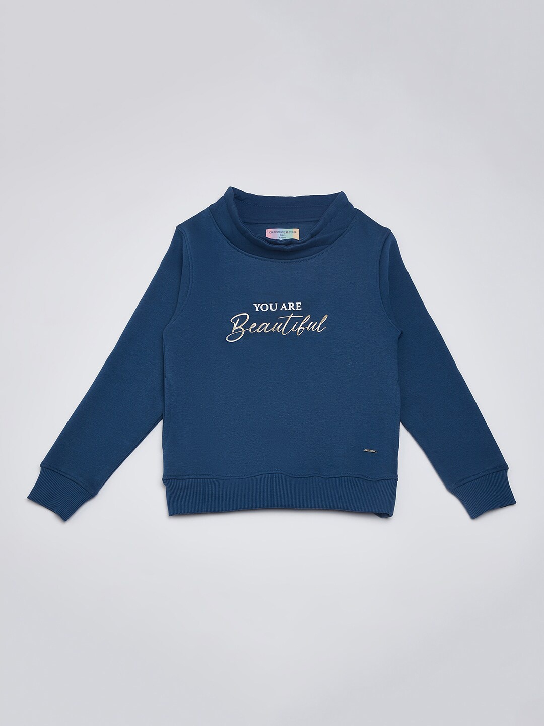 

Crimsoune Club Girls Typography Printed Cotton Sweatshirt, Navy blue