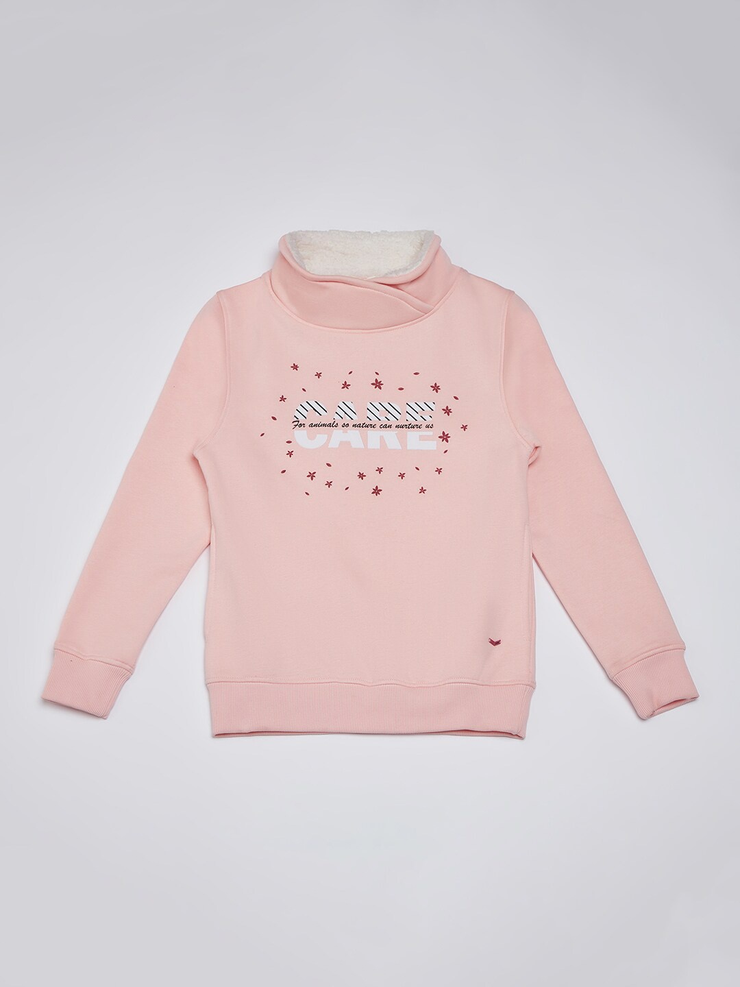 

Crimsoune Club Girls Typography Printed Cotton Sweatshirt, Peach