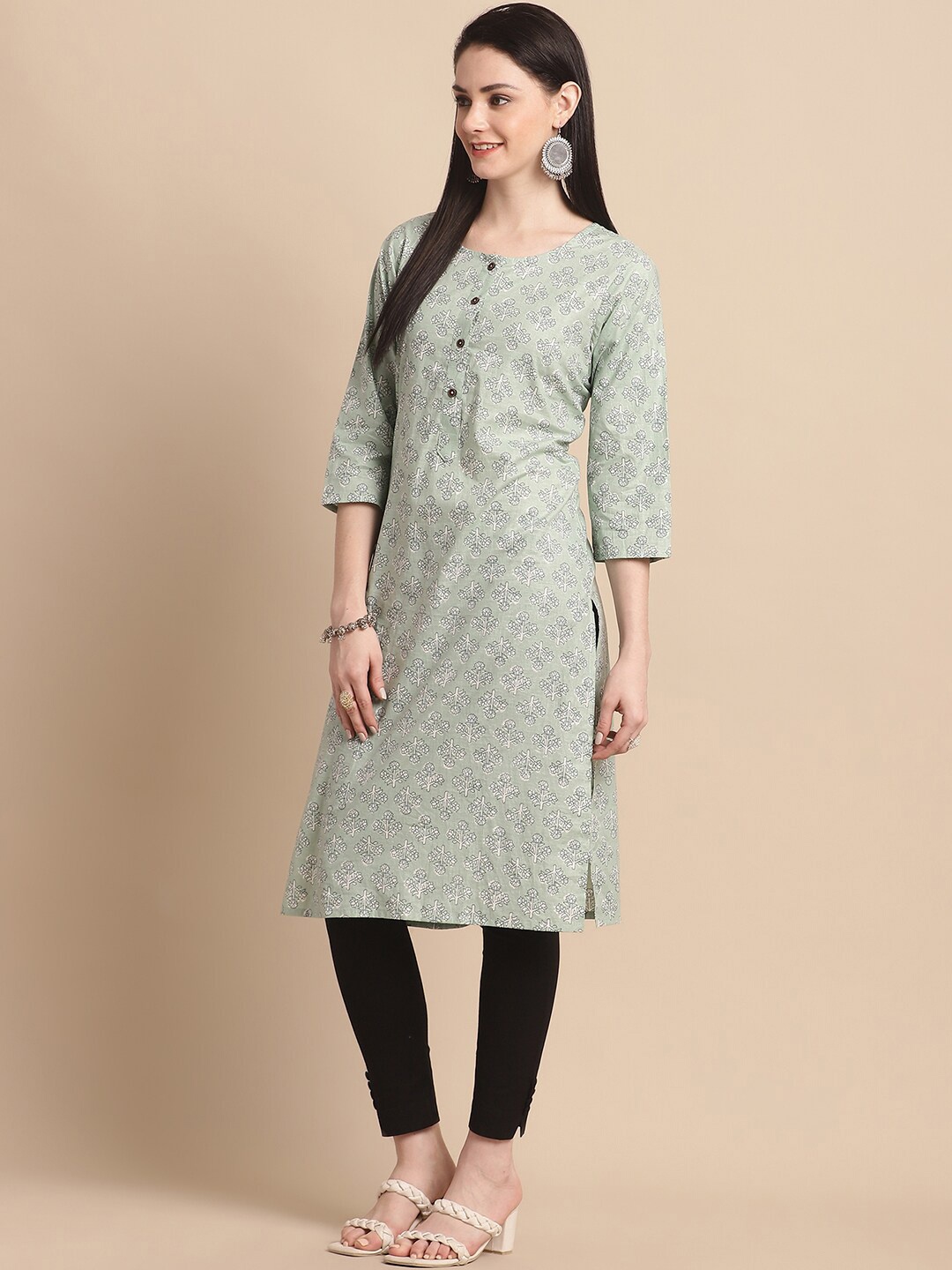 

Anouk Green Ethnic Motifs Printed Pure Cotton Kurta