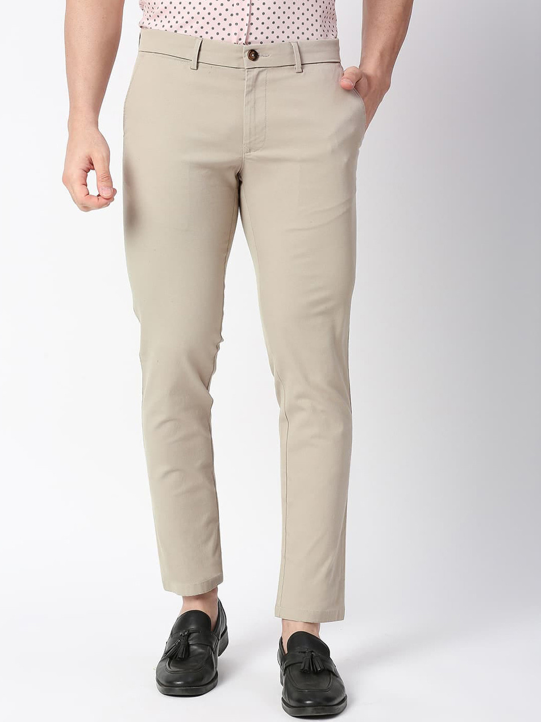 

Basics Men Mid-Rise Tapered Fit Cotton Chinos Trousers, Beige