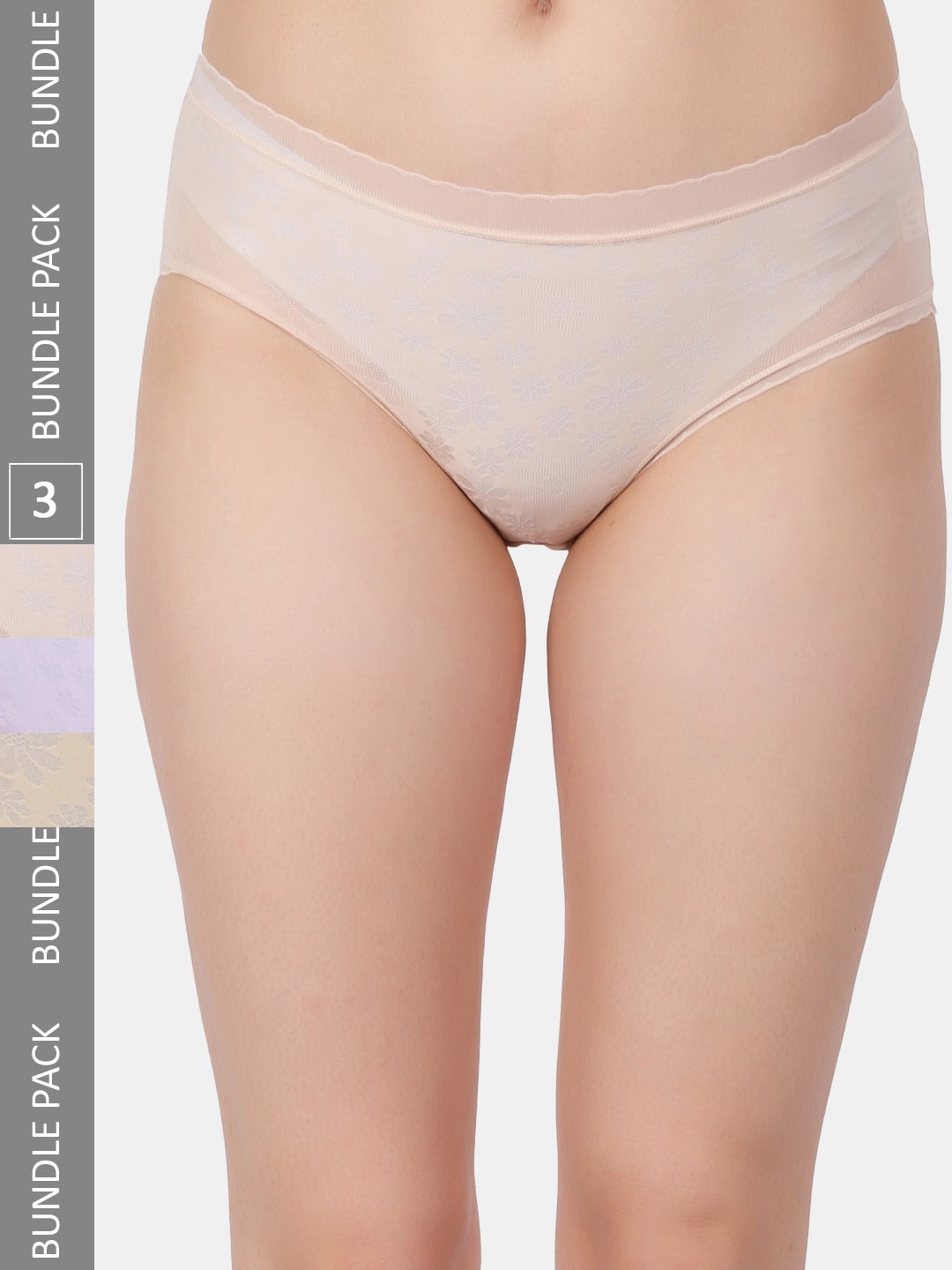 

Amour Secret Pack Of 3 Floral Printed Hipster Briefs, Beige