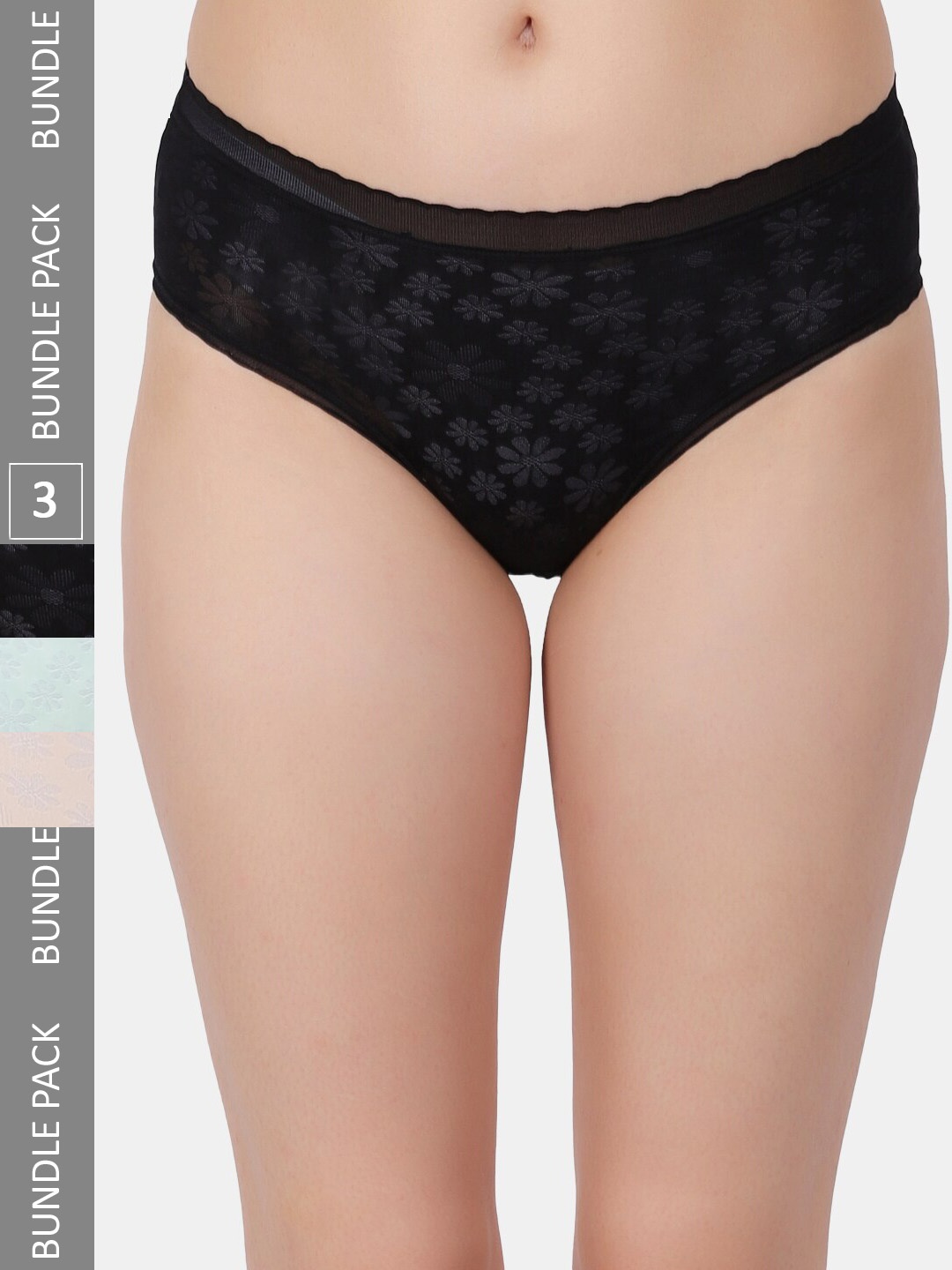 

Amour Secret Pack Of 3 Leak Proof Lace Hipster Briefs, Black