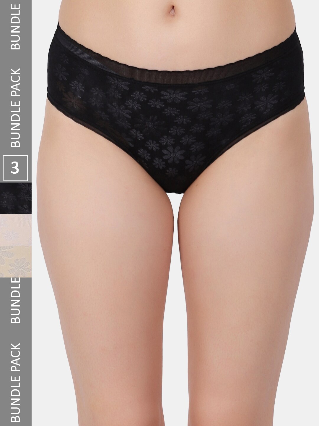 

Amour Secret Pack of 3 Leak Proof Lace Hipster Briefs, Black