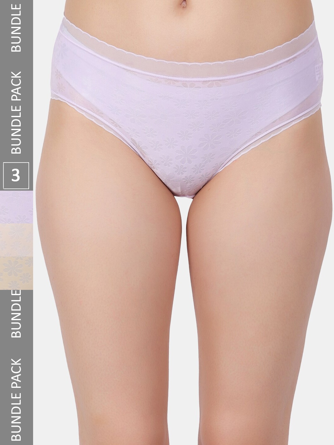 

Amour Secret Pack of 3 Floral Printed Hipster Briefs, Purple