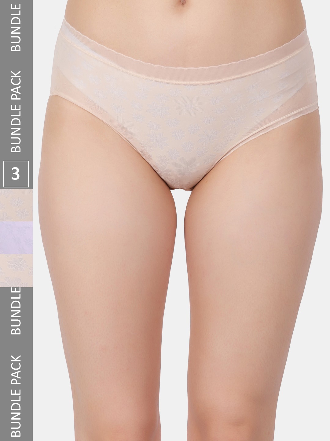 

Amour Secret Pack of 3 Floral Printed Hipster Briefs, Purple