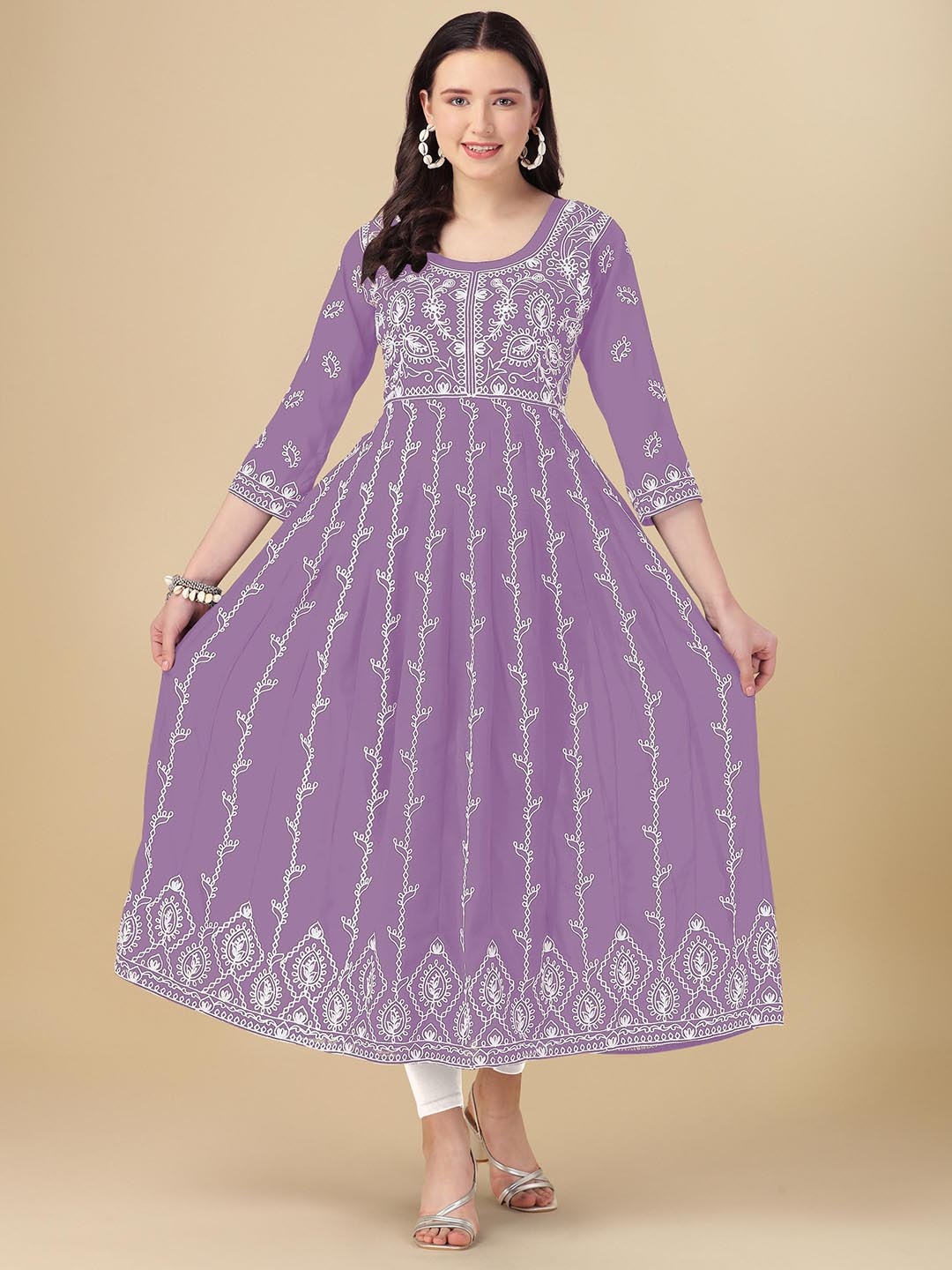 

FabFairy Ethnic Motifs Embroidered Georgette Anarkali Kurta, Purple