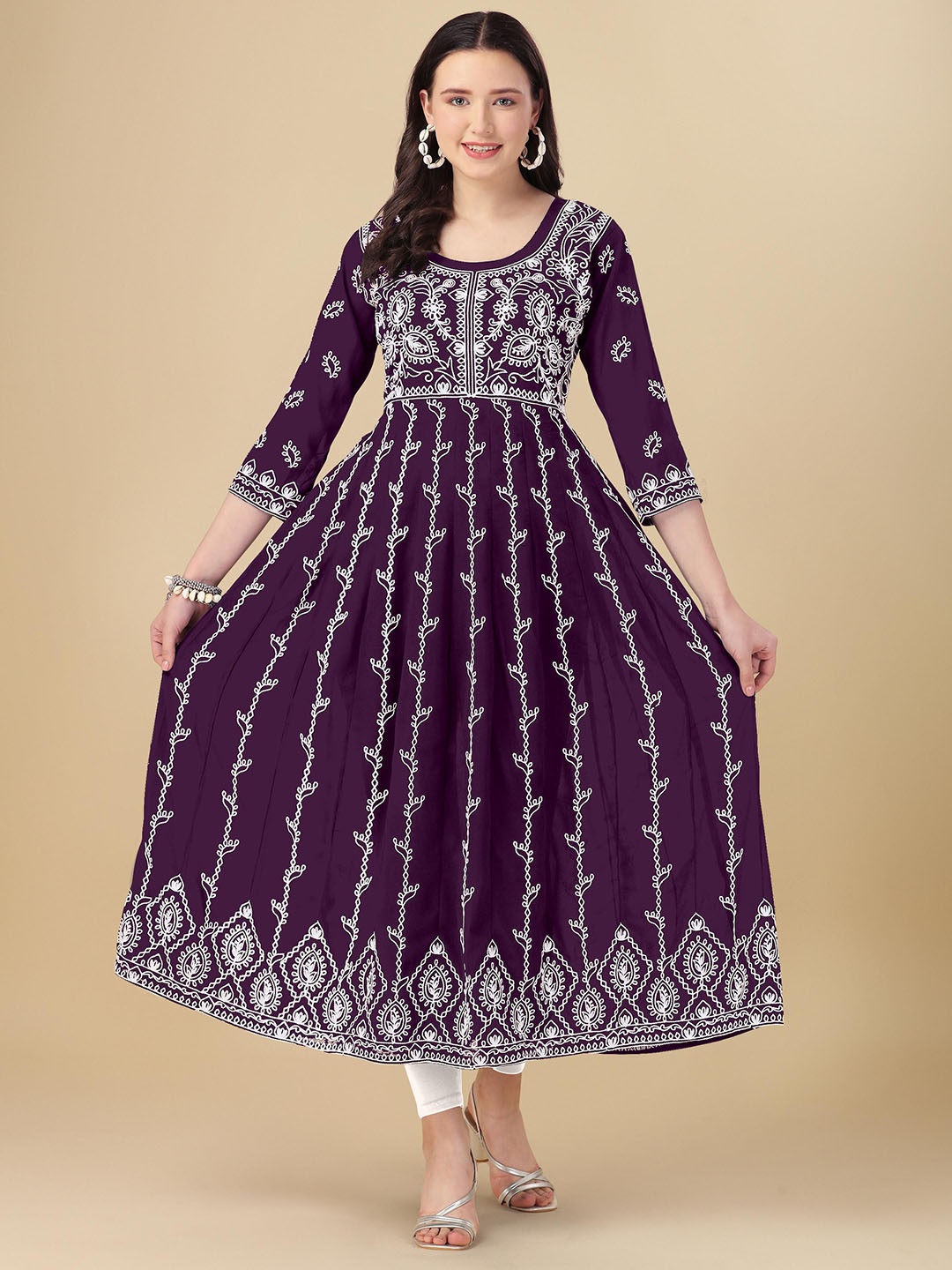 

FabFairy Ethnic Motifs Embroidered Georgette Anarkali Kurta, Purple