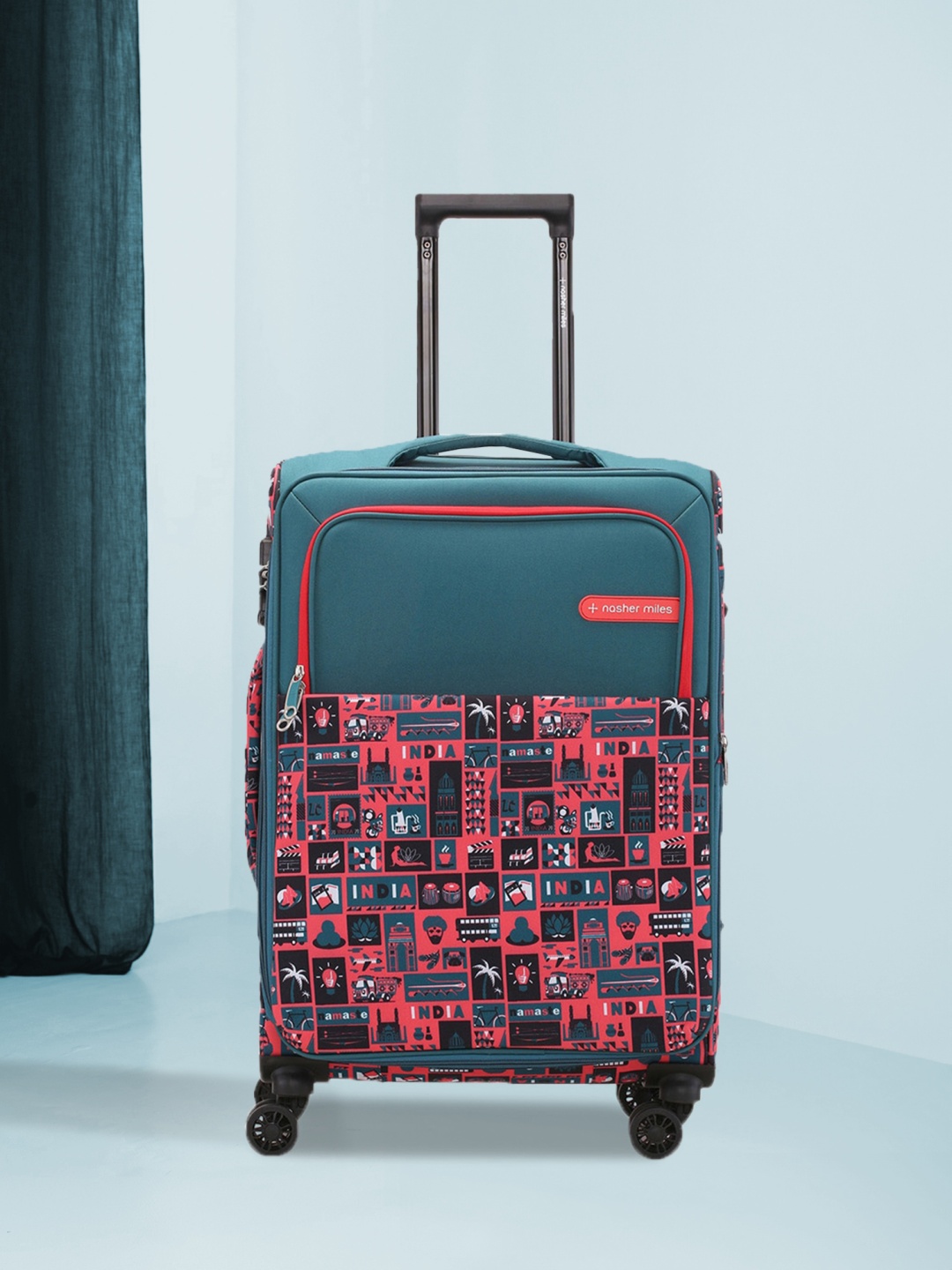 

Nasher Miles Printed Soft-Sided Large Trolley Suitcase, Teal
