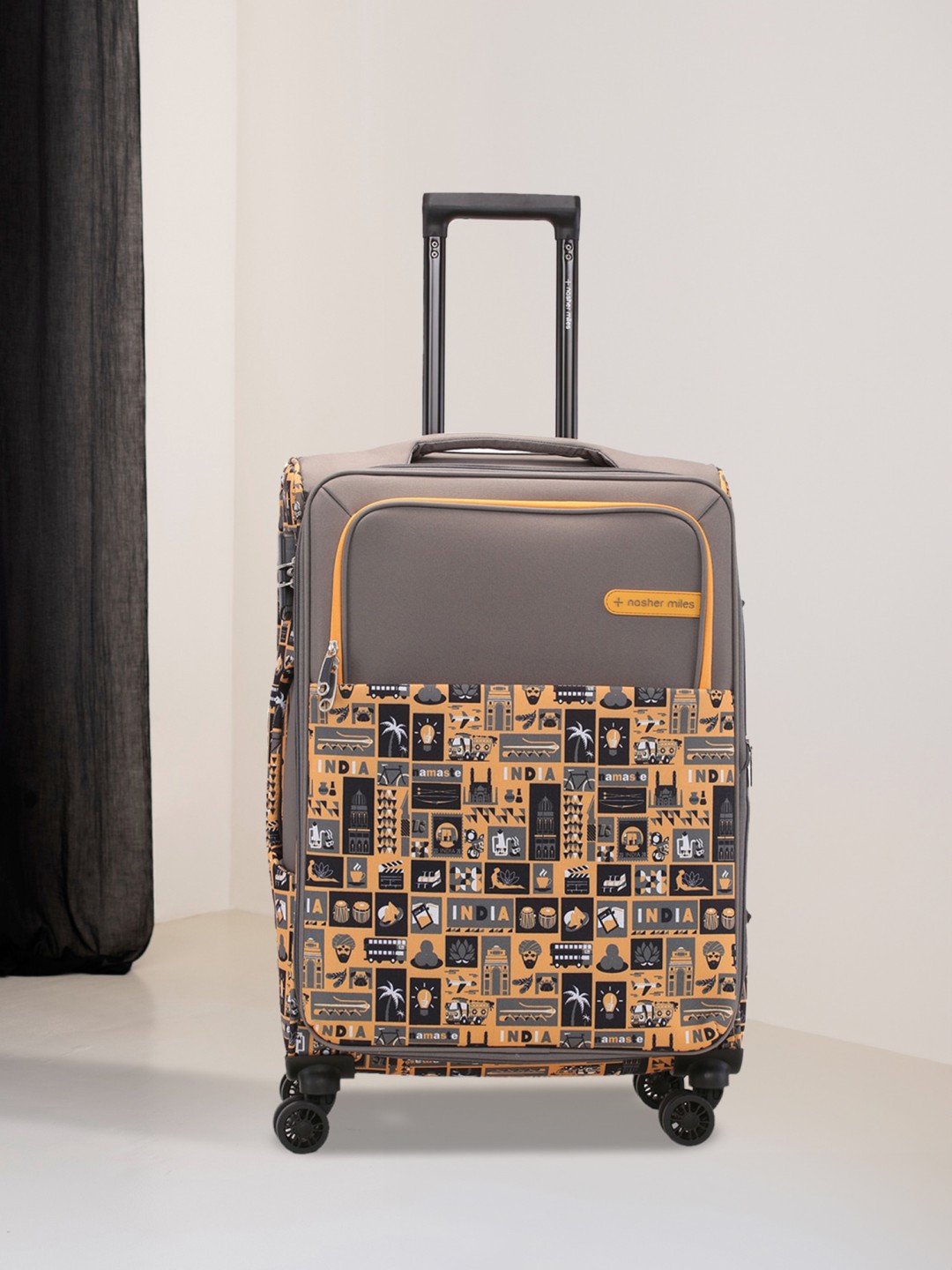 

Nasher Miles Printed Soft-Sided Trolley Suitcase, Brown