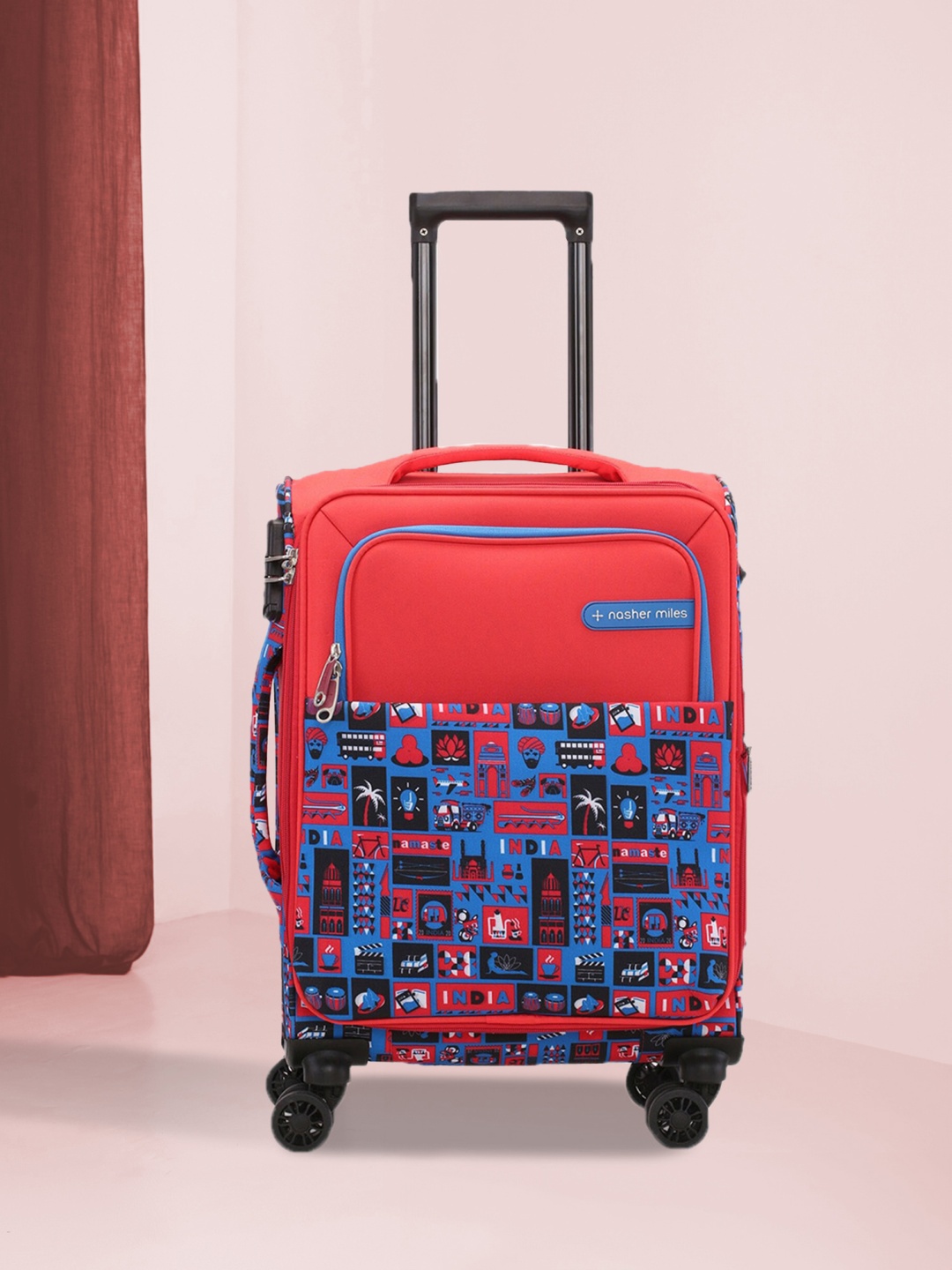 

Nasher Miles Printed Soft-Sided Trolley Suitcase, Red