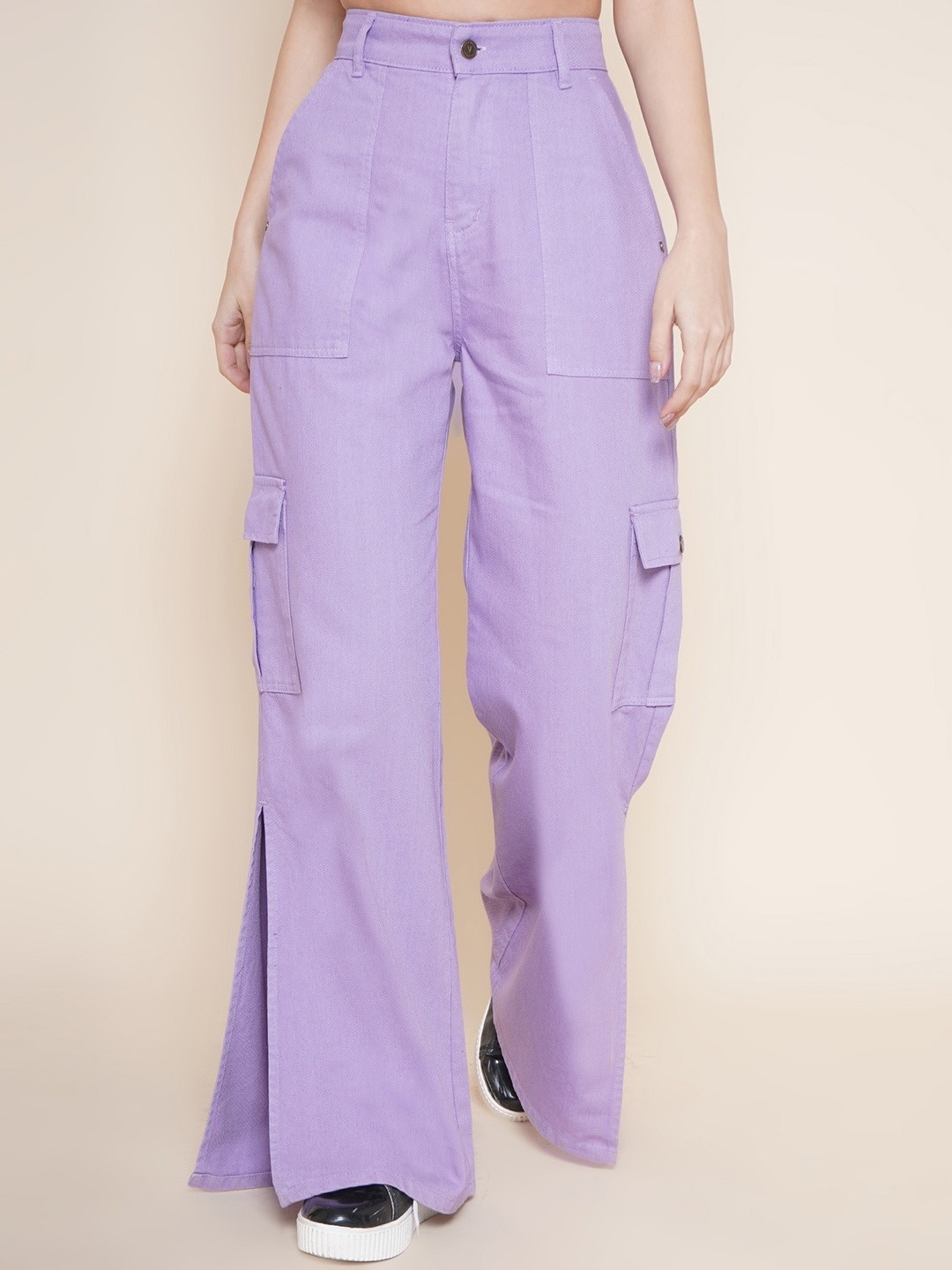 

VESTIDO MODAS Women High-Rise Slit Hem Boyfriend Fit Cotton Jeans, Lavender