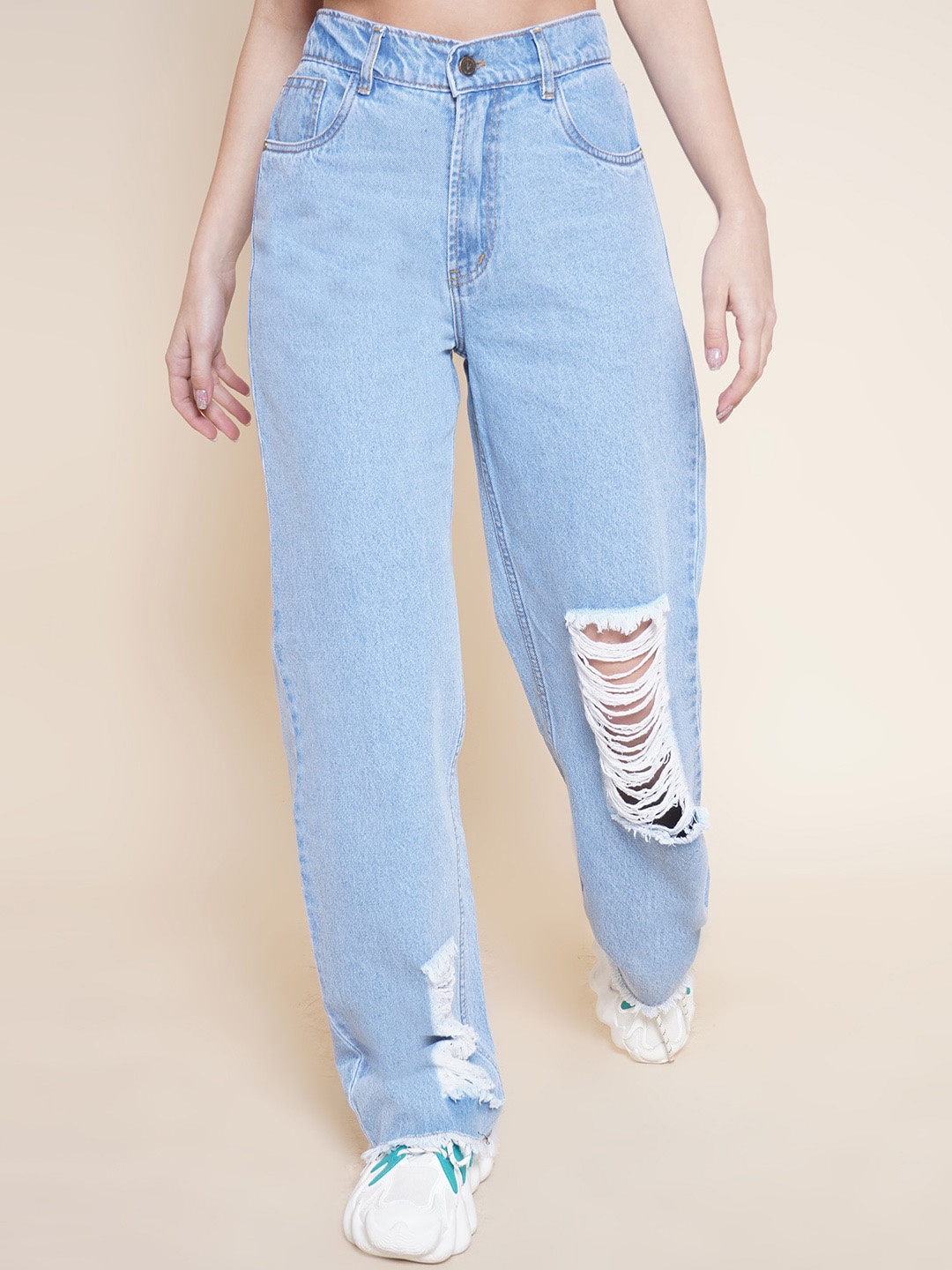 

VESTIDO MODAS Women Straight Fit High-Rise Highly Distressed Jeans, Blue
