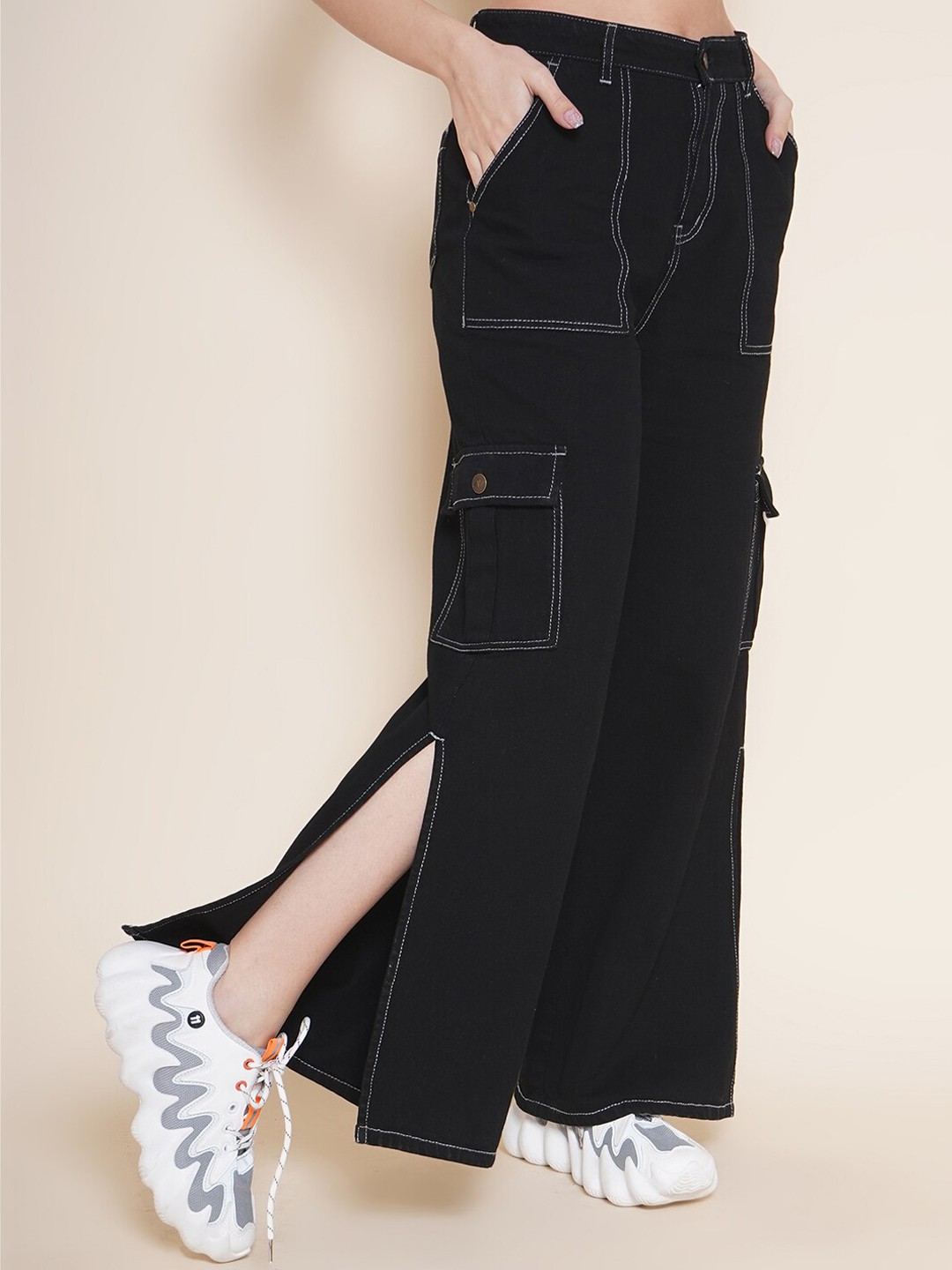 

VESTIDO MODAS Women Flared High-Rise Jeans, Black