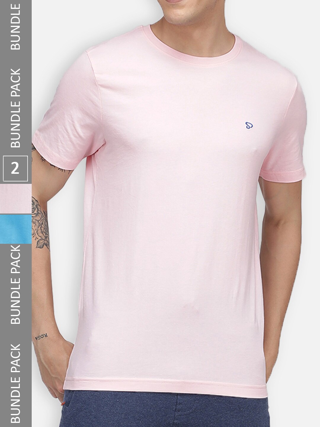 

SPORTO Pack Of 2 Round Neck Dry Fit Cotton T-Shirts, Pink