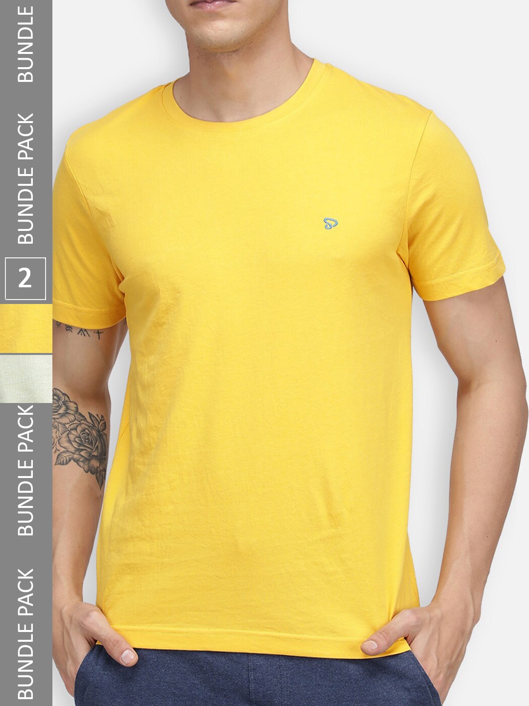 

SPORTO Pack Of 2 Round Neck Dry Fit Cotton T-Shirts, Yellow